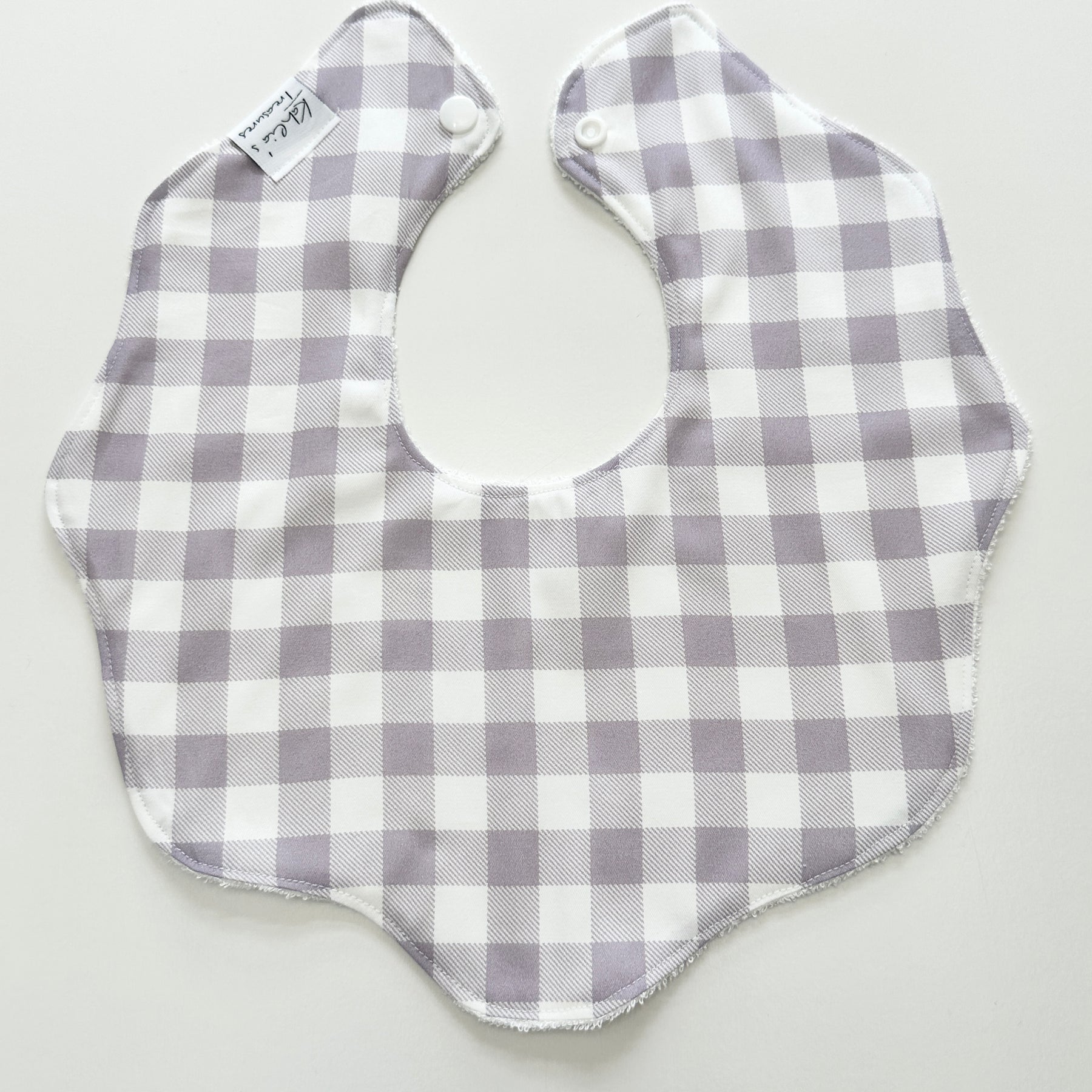 Lilac gingham scalloped bib