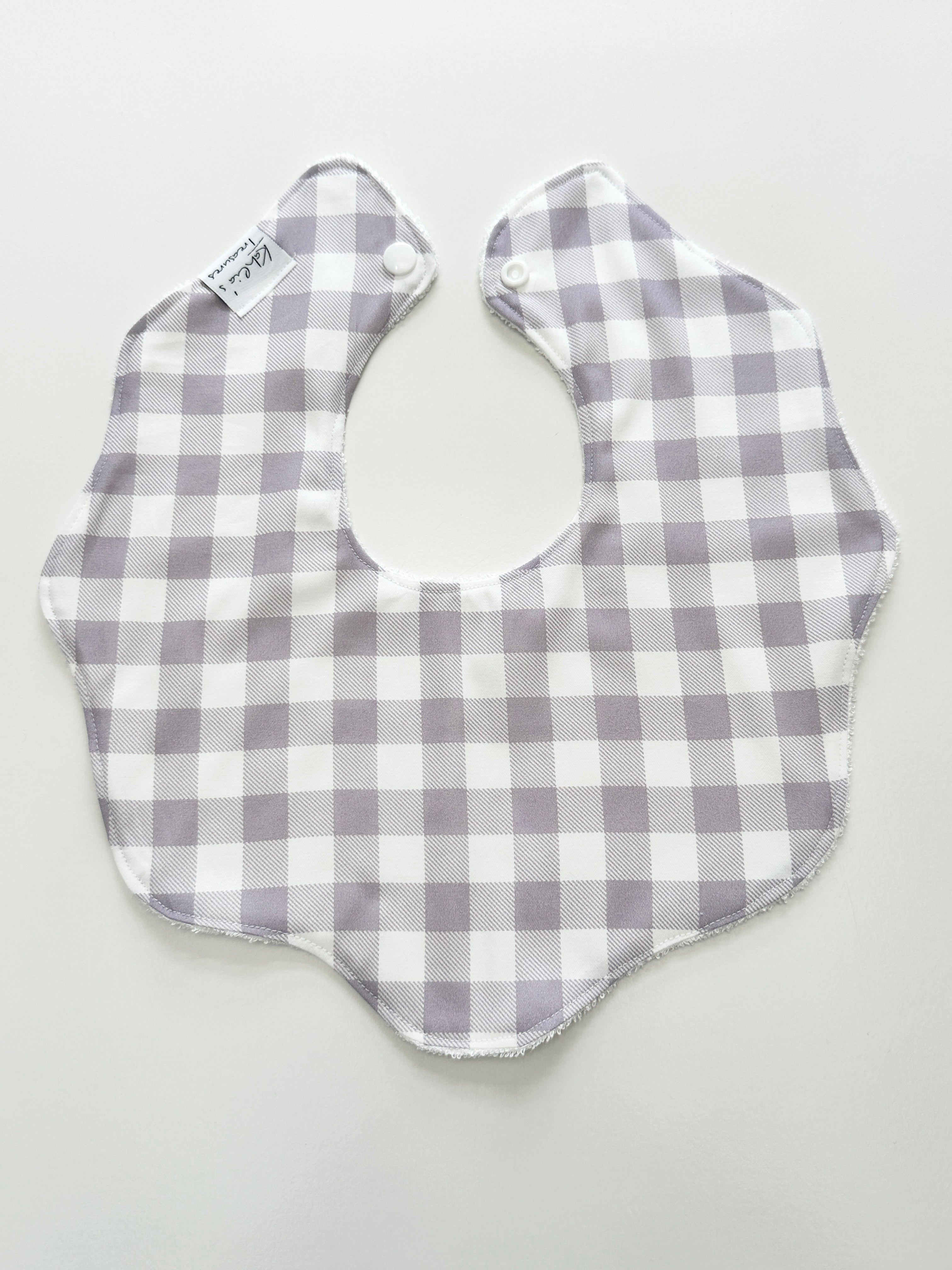 Lilac gingham scalloped bib