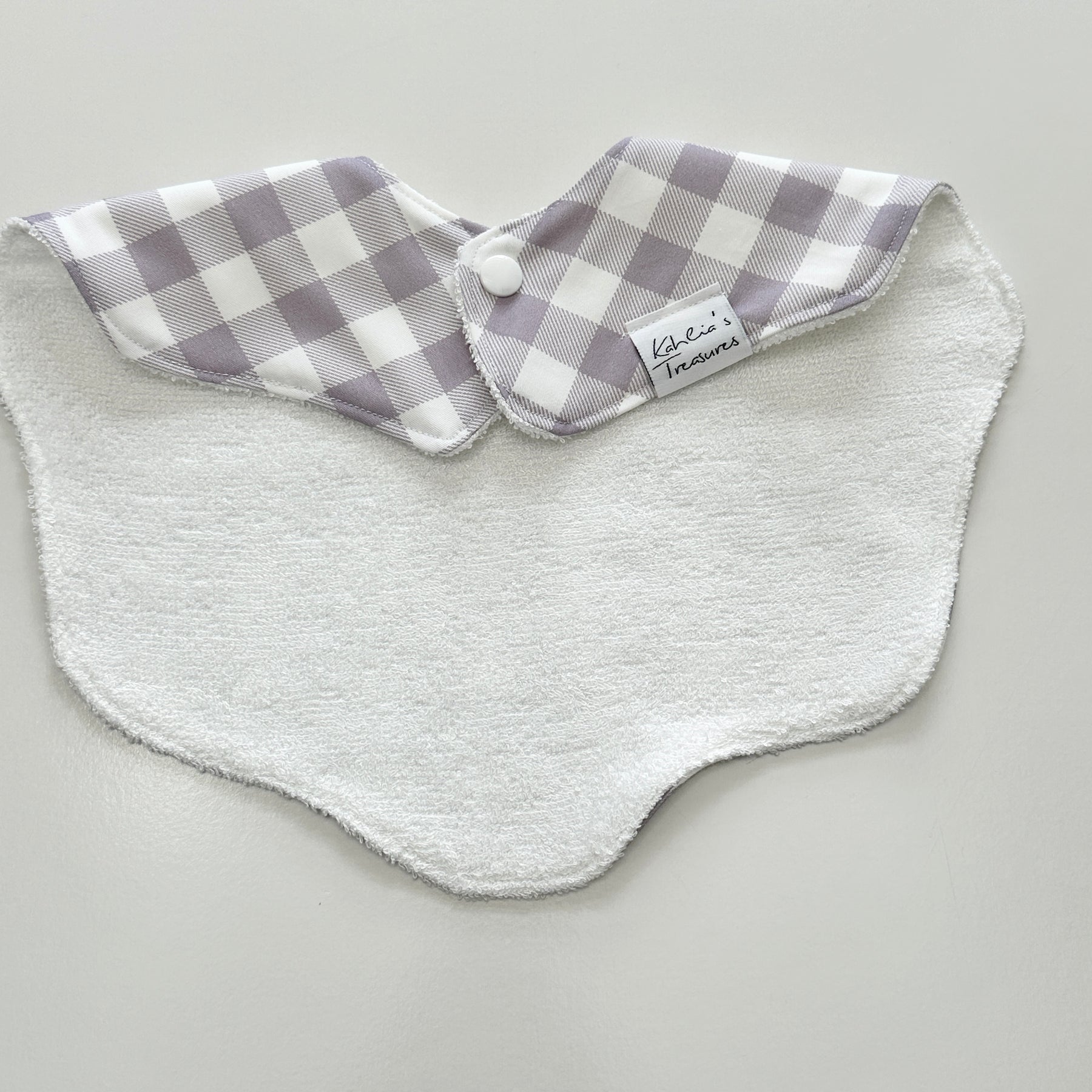 Lilac gingham scalloped bib