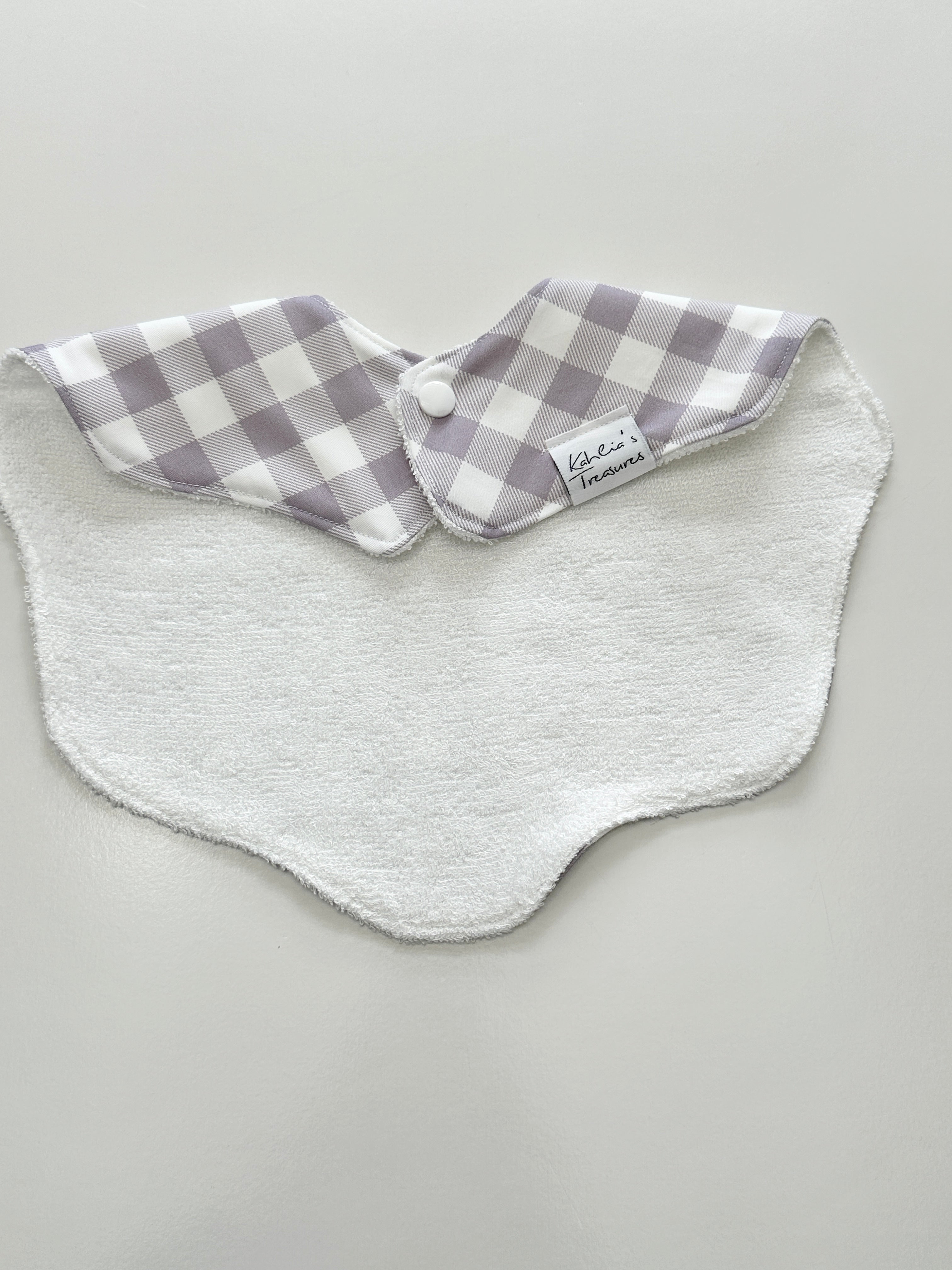 Lilac gingham scalloped bib