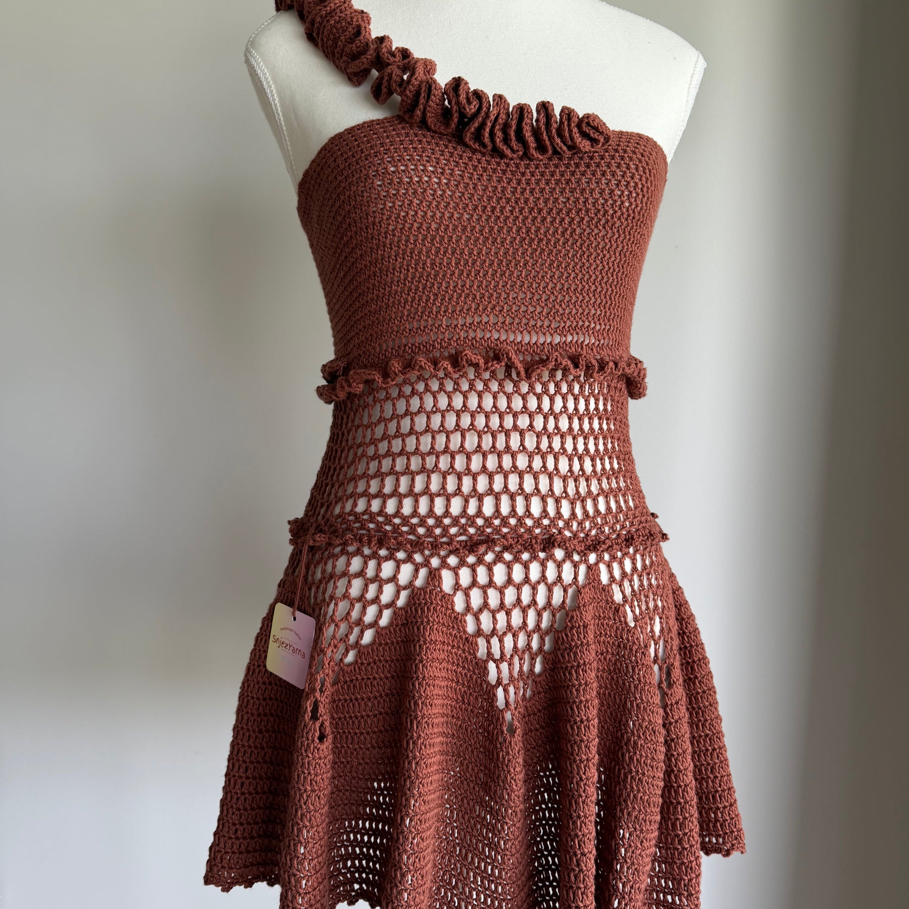 Chocolate Ruffle Crochet Dress