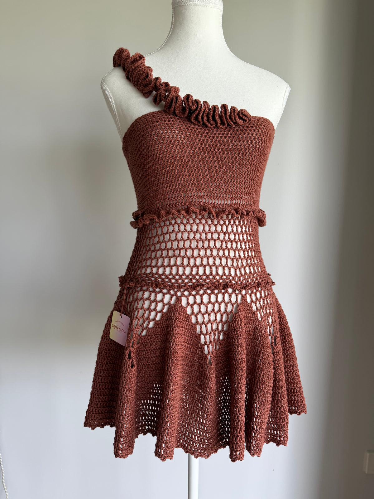 Chocolate Ruffle Crochet Dress