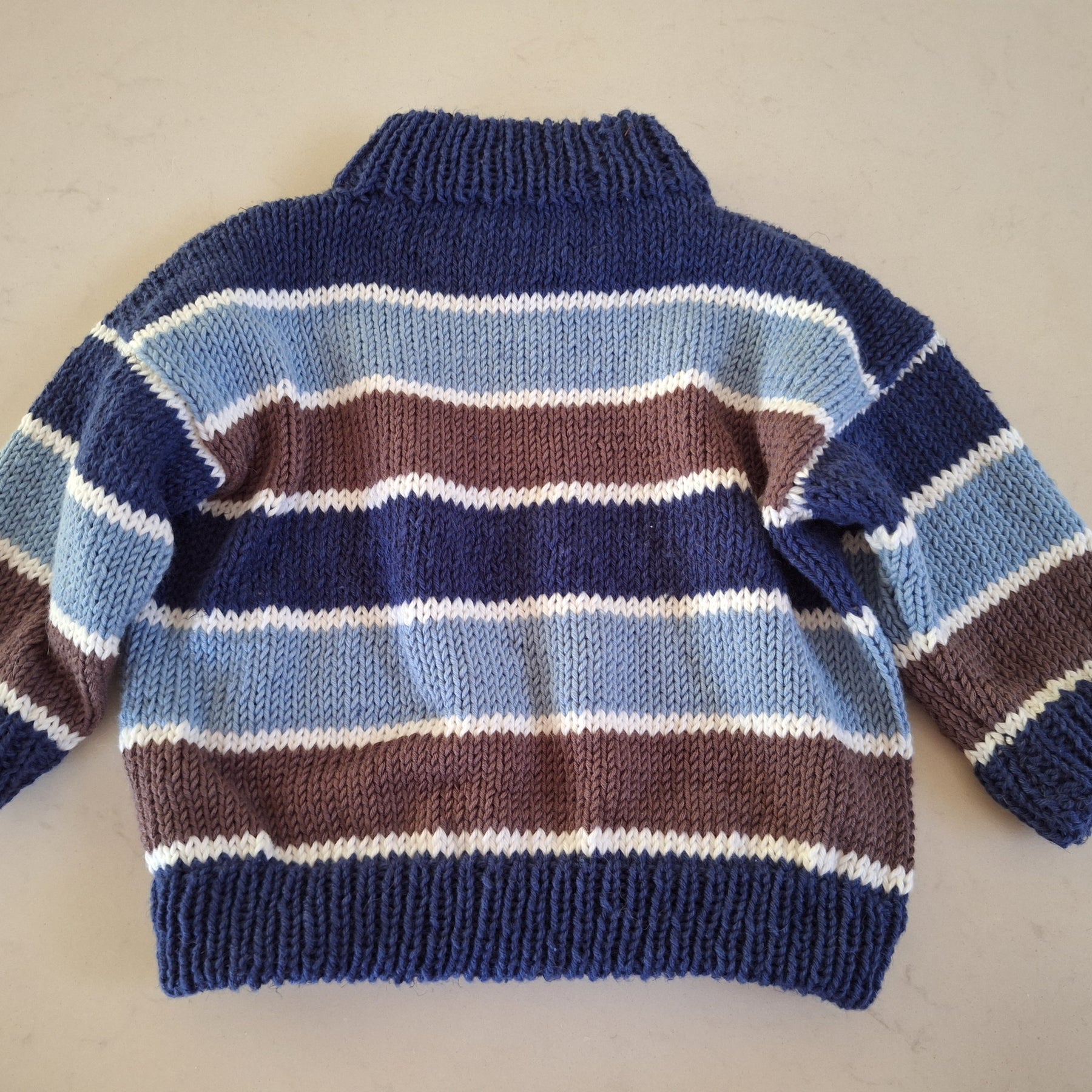 Tiny 'Baby Brownie' Handknitted Sweater in Blue 1-3 mths