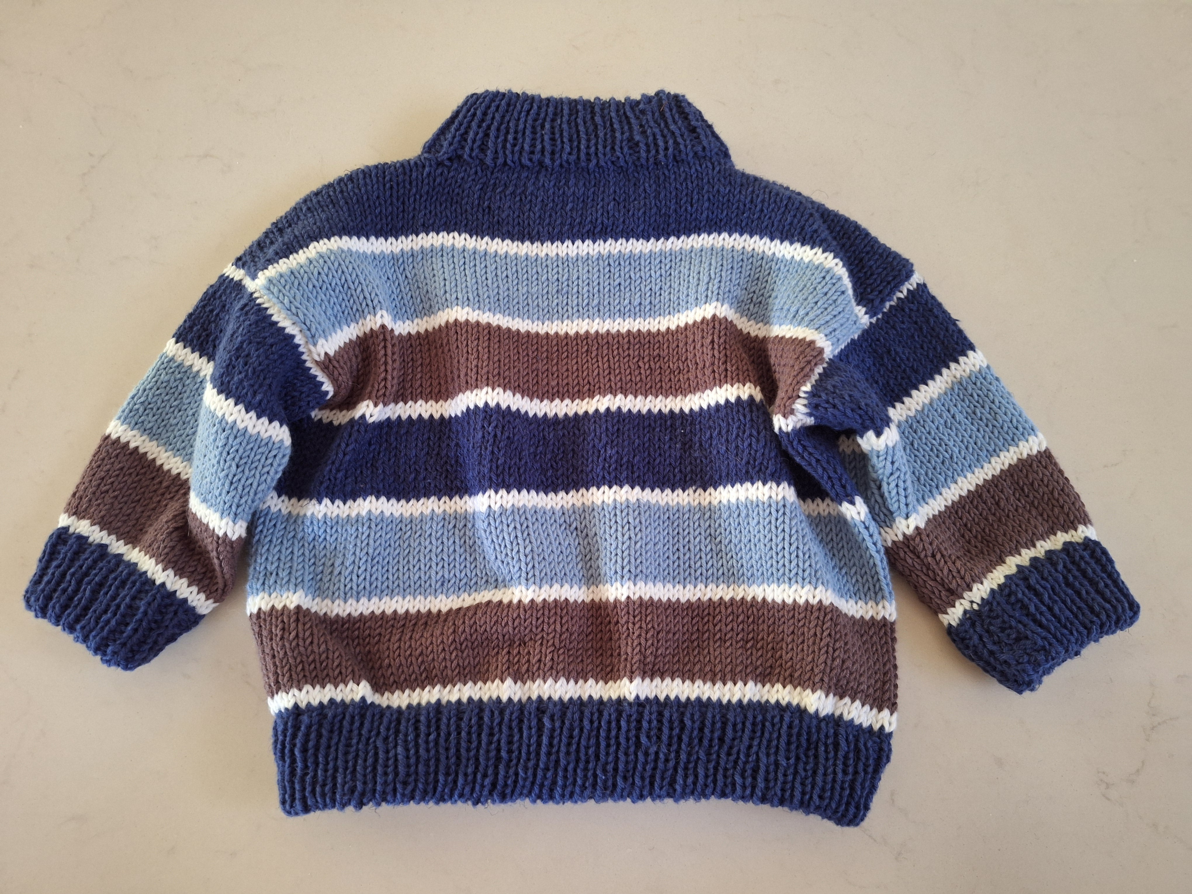 Tiny 'Baby Brownie' Handknitted Sweater in Blue 1-3 mths