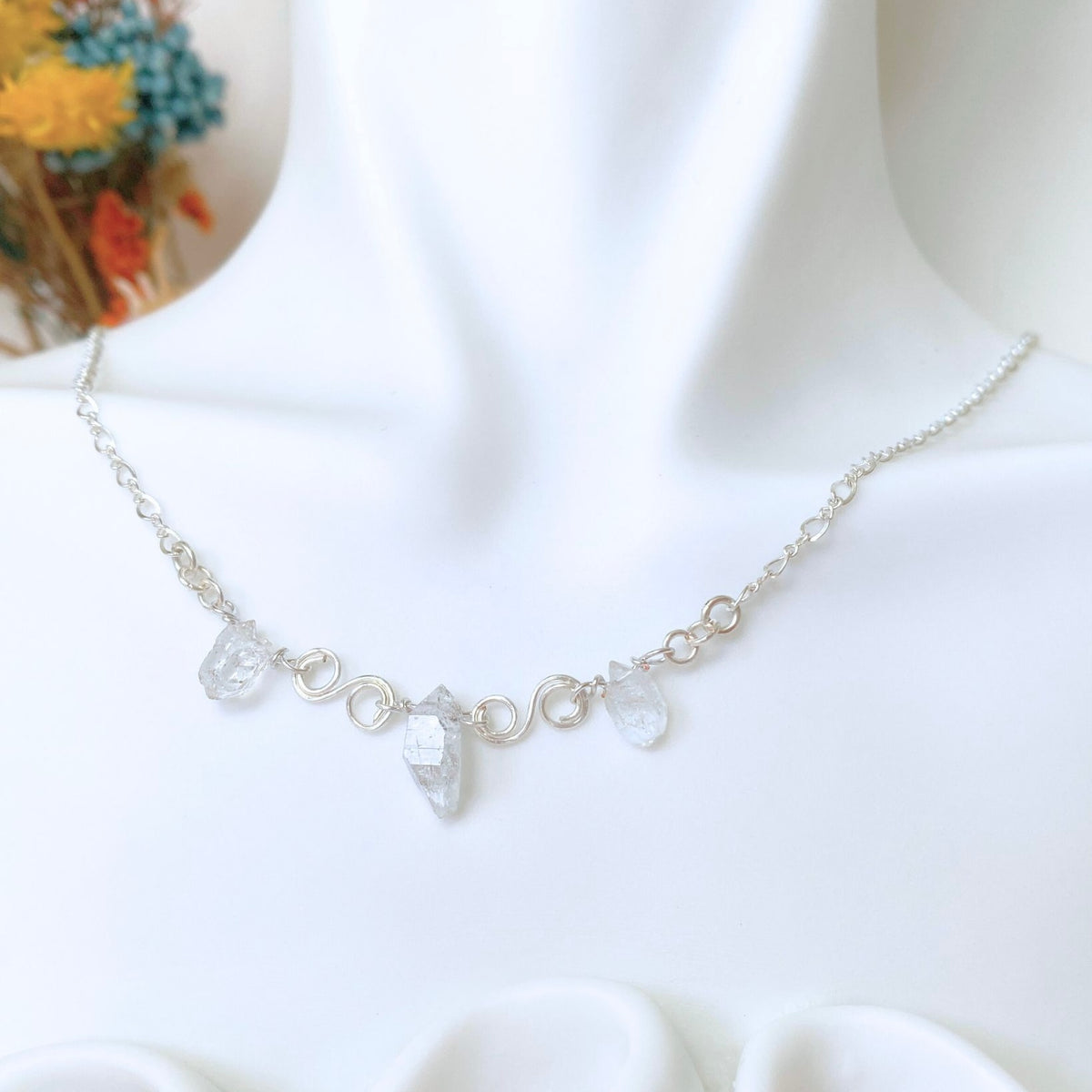 Birthstone necklace | Sterling silver | Wedding Anniversary | Natural gemstones | Amethyst, Herkimer Diamond
