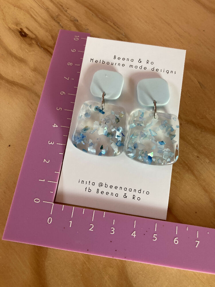 Ice blue acrylic earrings