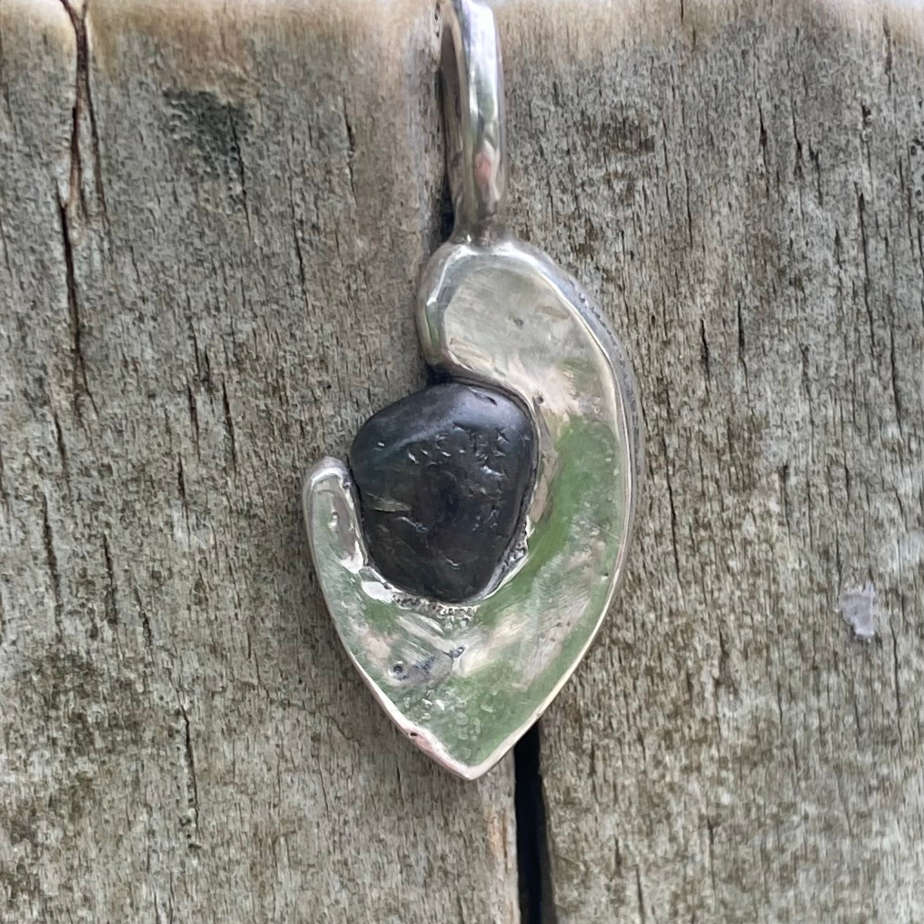 Raw Australian Sapphire Crescent Pendant Sterling Silver
