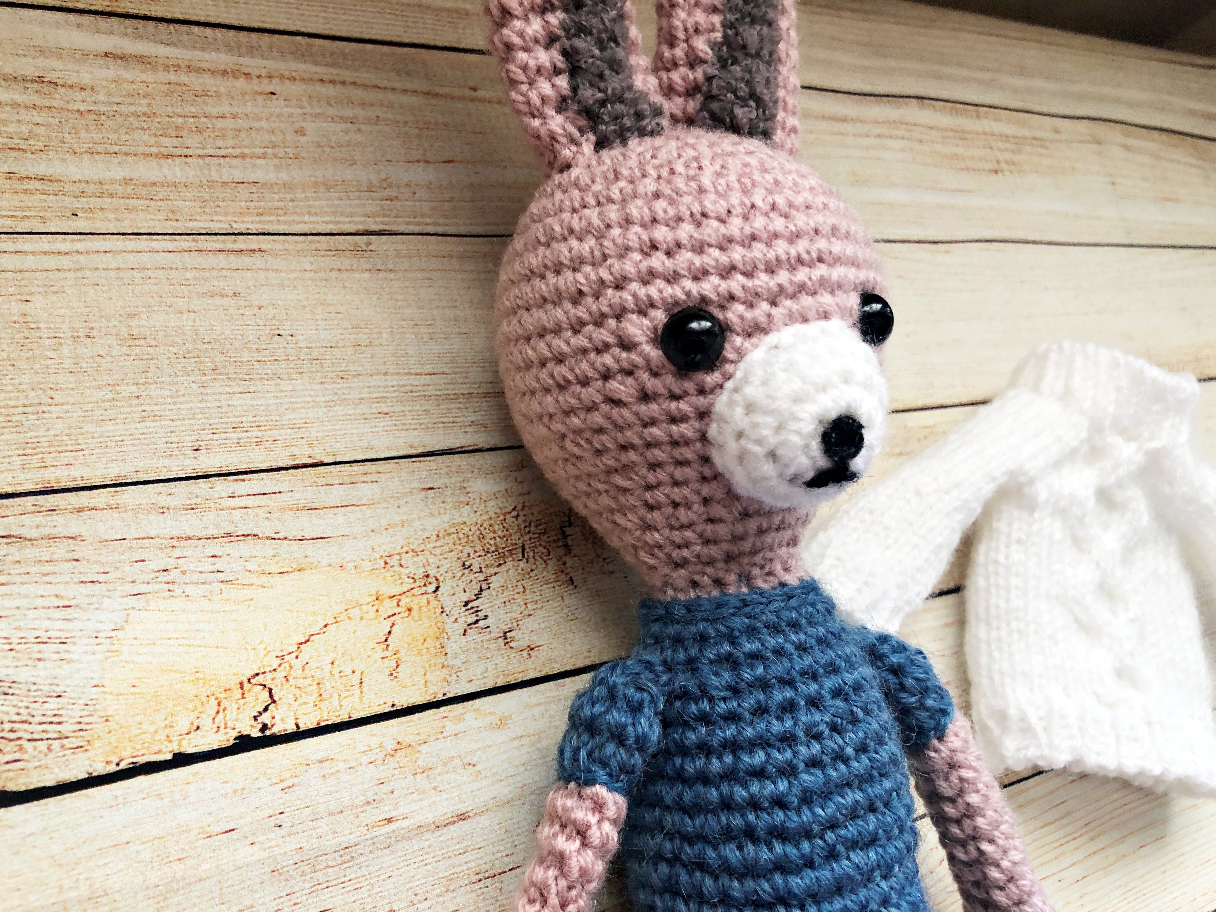 Handmade Rabbit Amigurumi – Dressed Doll with Removable Clothes – 32 cm