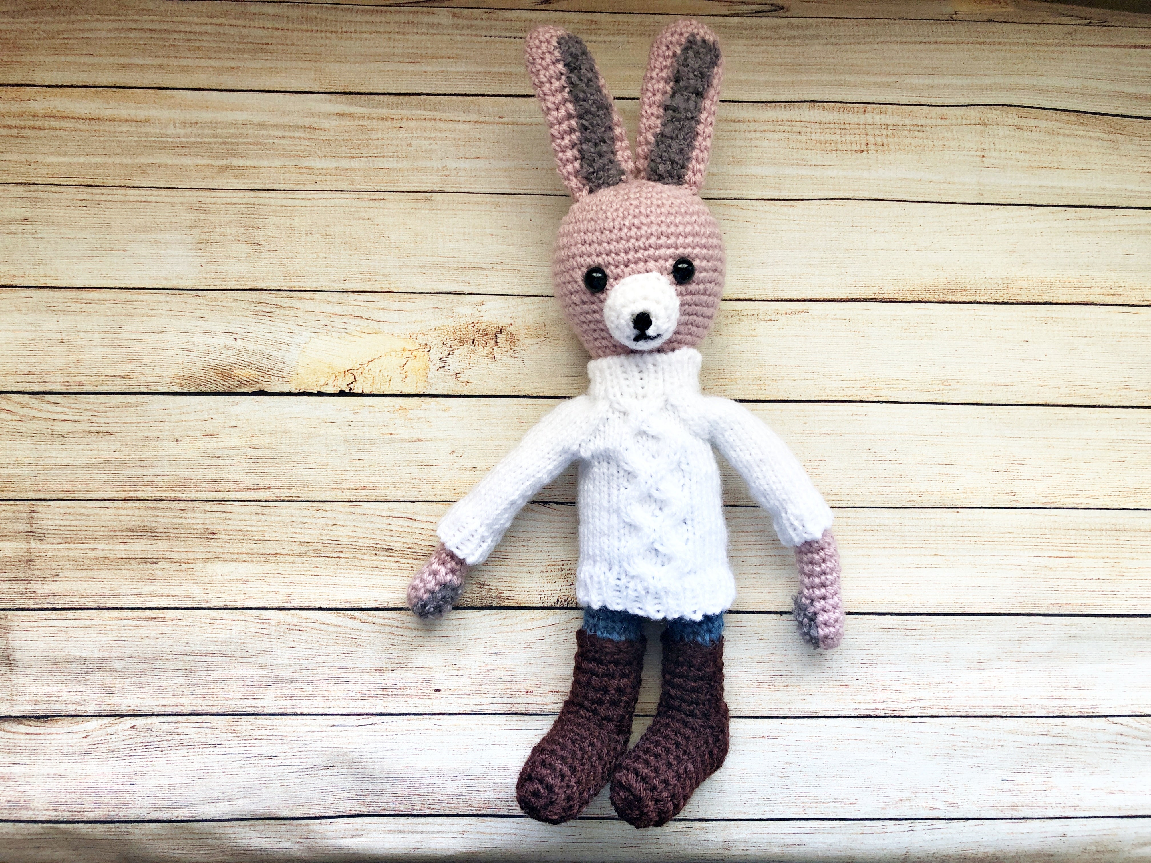 Handmade Rabbit Amigurumi – Dressed Doll with Removable Clothes – 32 cm