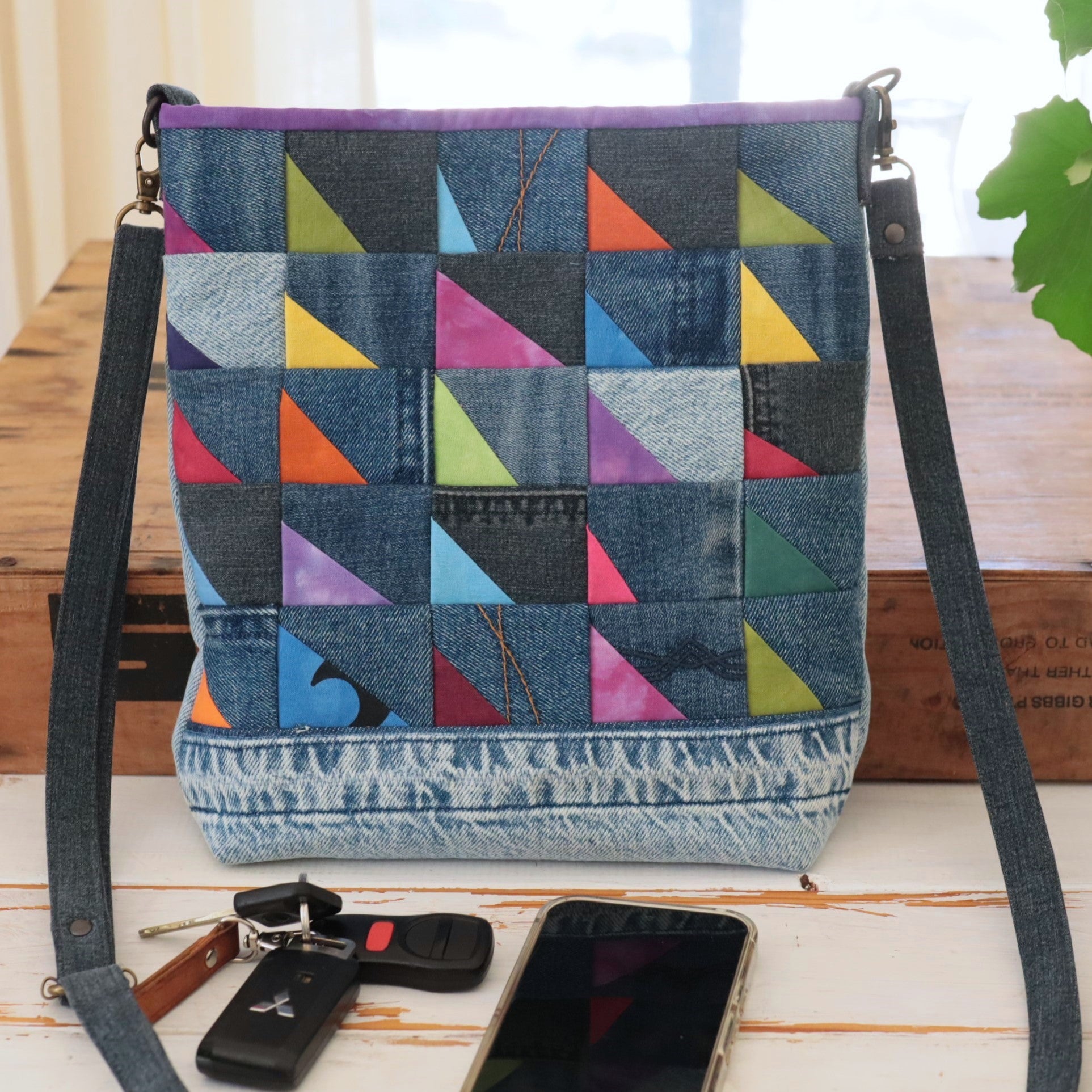 Hand Dyed and Upcycled Denim Shoulder bag, Cross Body bag