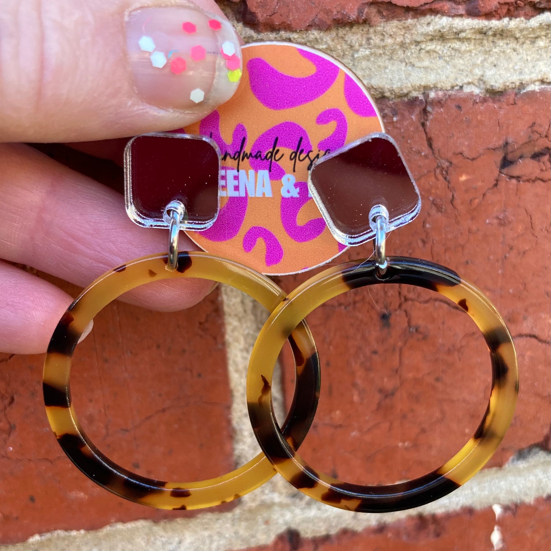 Tortoise shell / silver mirror earrings