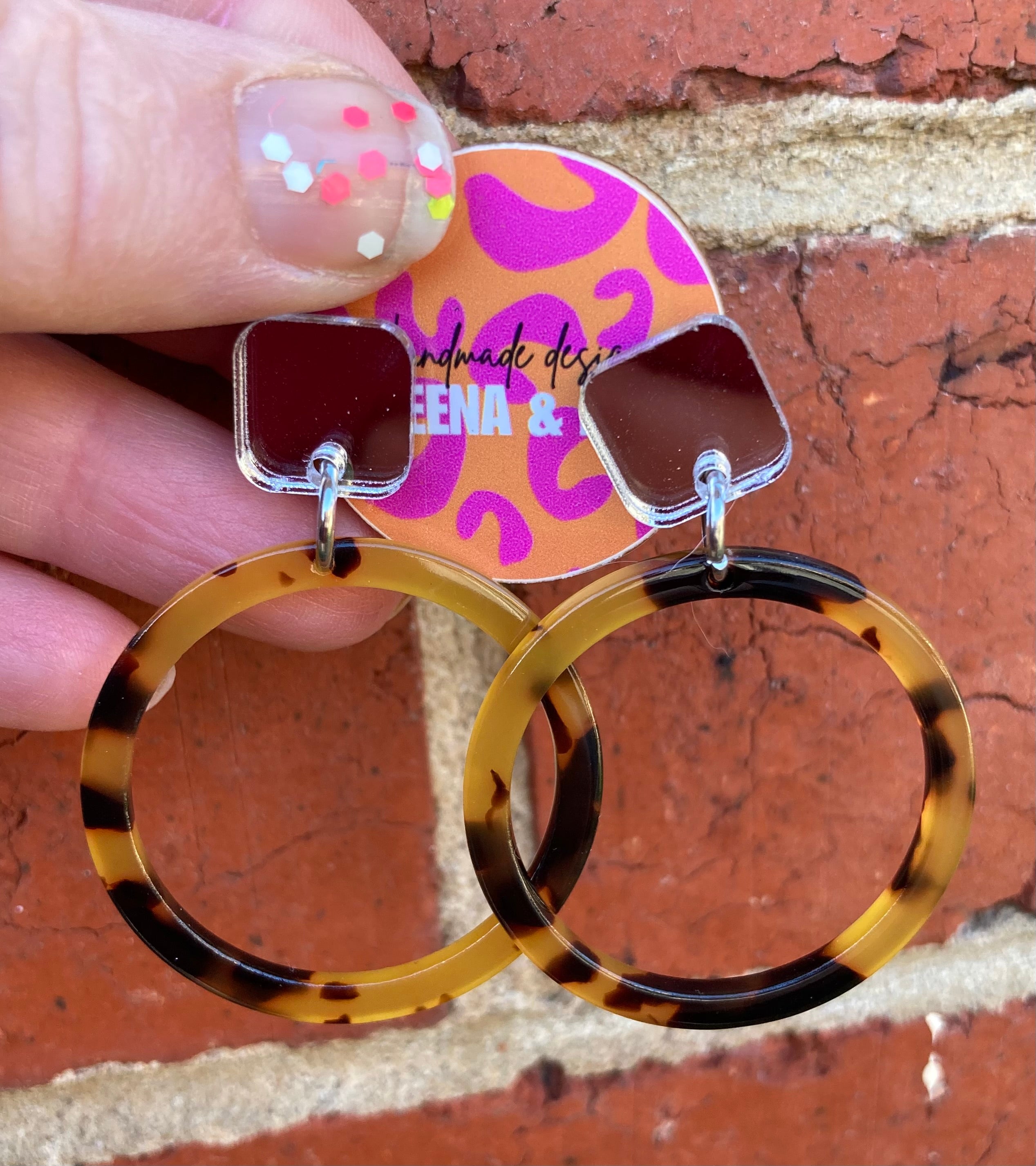 Tortoise shell / silver mirror earrings