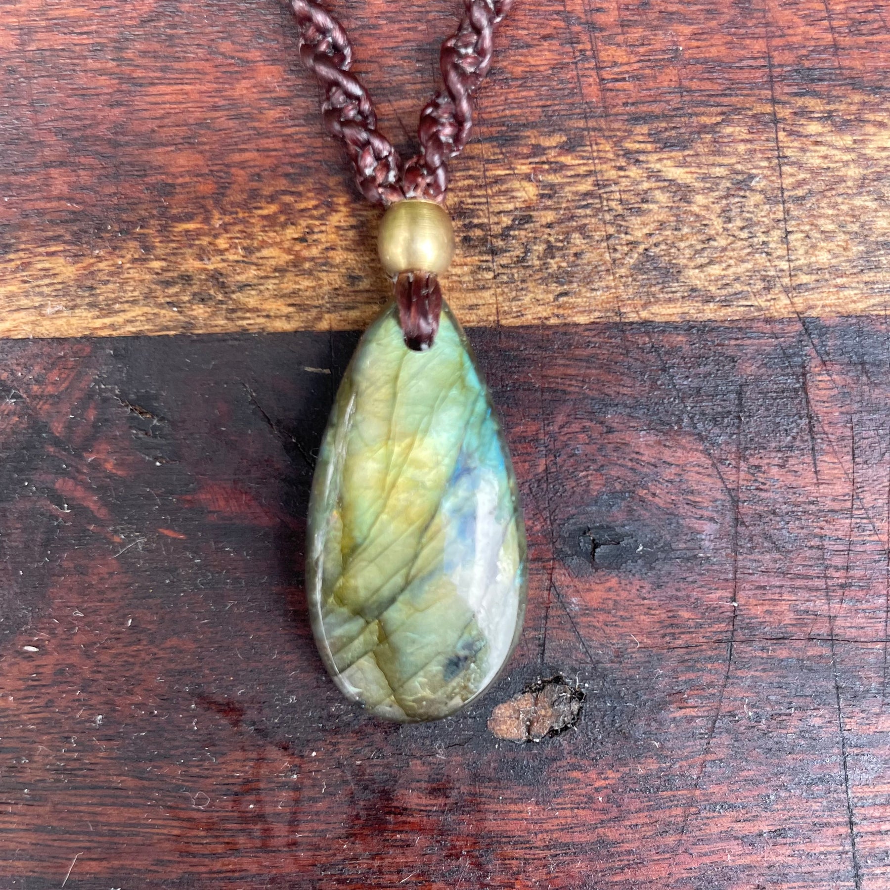 Labradorite Pendant Necklace: Beaded Macrame, Adjustable Boho Gift