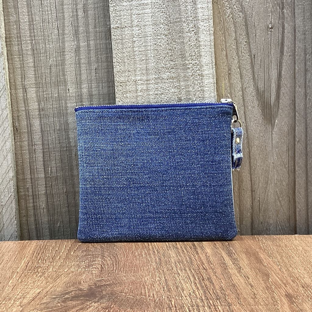 Upcycled Denim Coin Purse - Red Paisley Heart