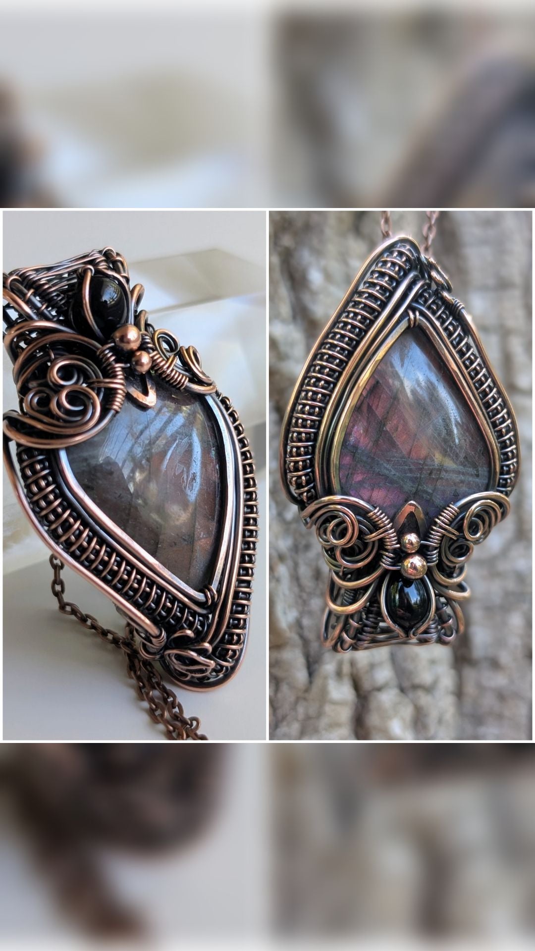 Kardia Two-Way Pendant - Labradorite & Black Onyx in Copper