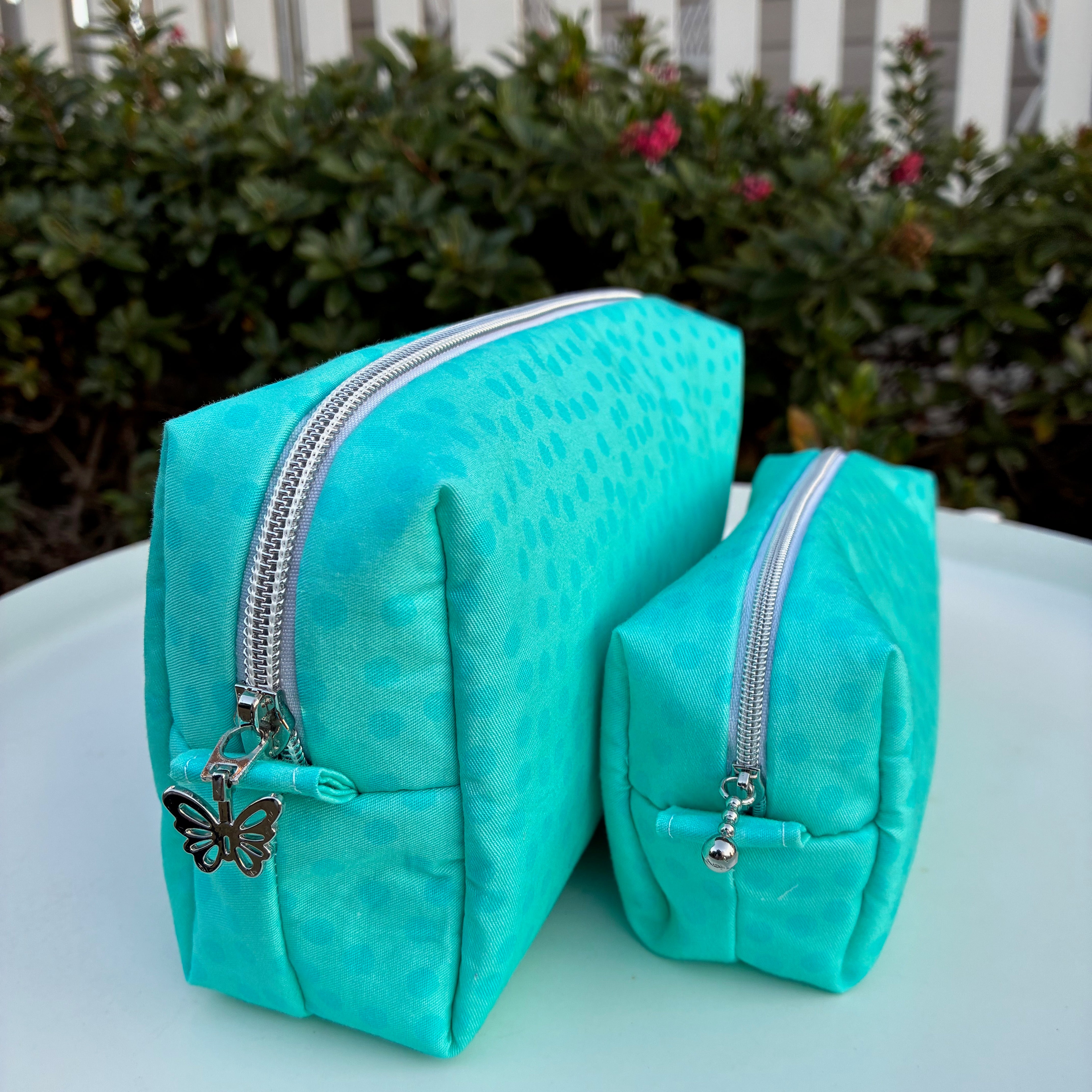 Bilby Pouch - Small Aqua Spots lined with Spring Bloom (Wonderland Design Co)