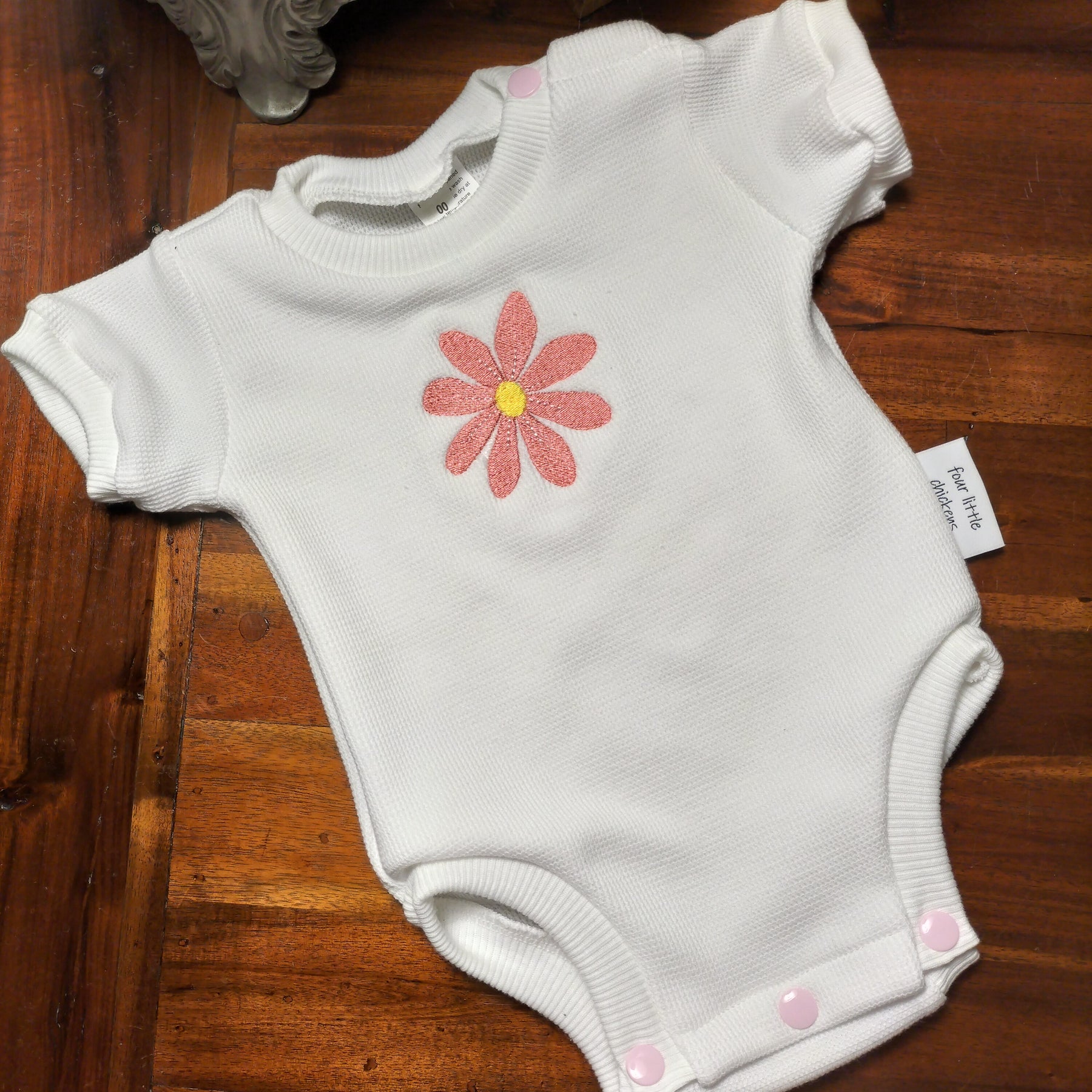 White Waffle Knit Romper Suit with Daisy