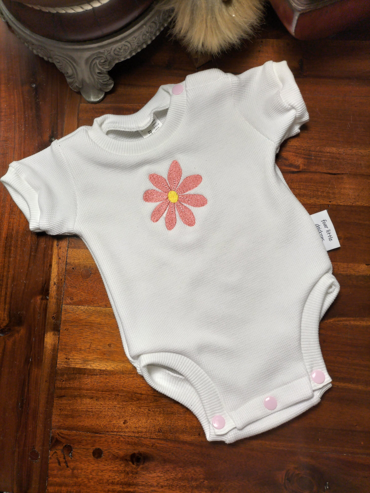 White Waffle Knit Romper Suit with Daisy