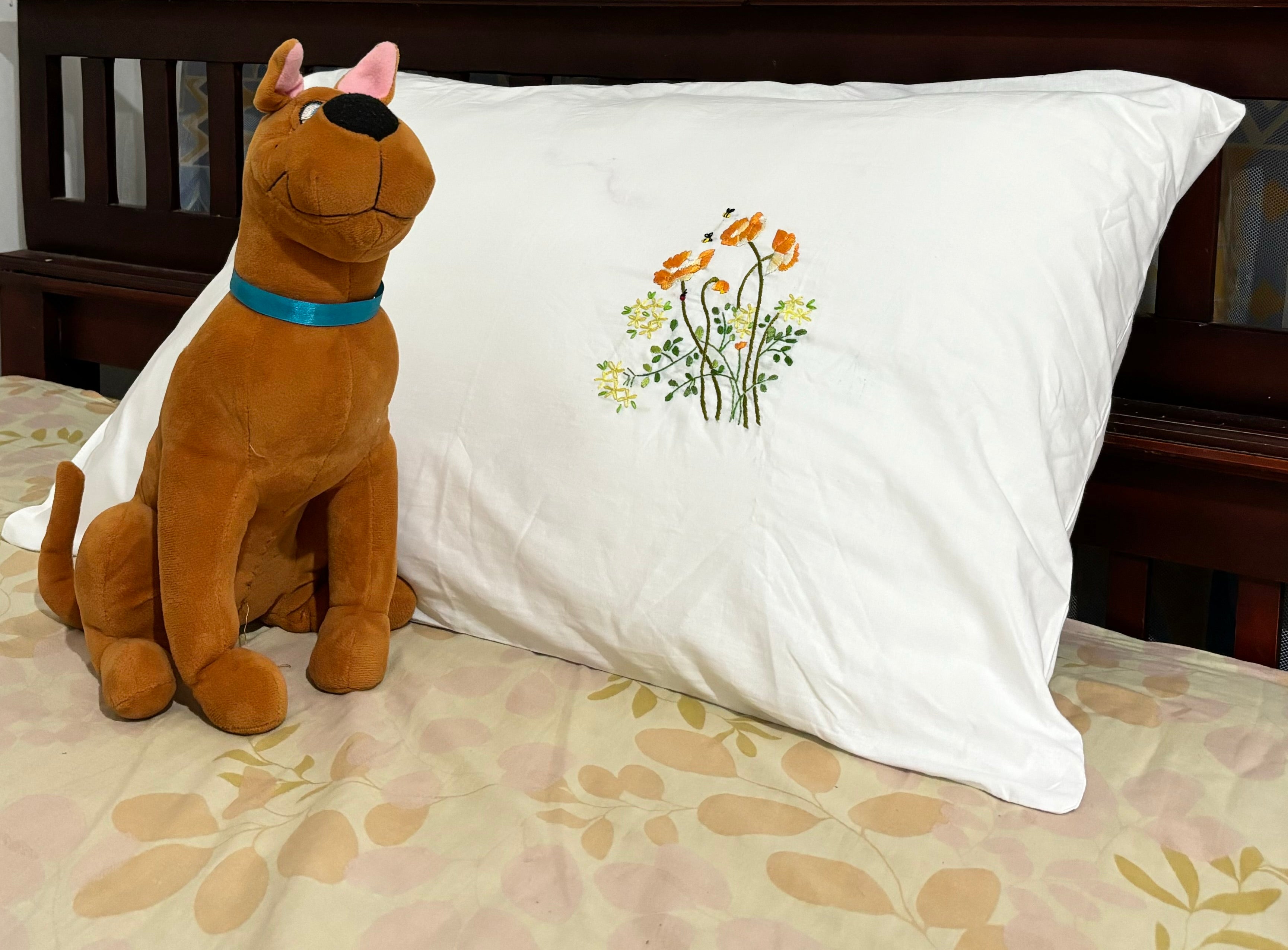 Set of 2 Hand Embroidered Floral Pillow Case/Cushion Cover