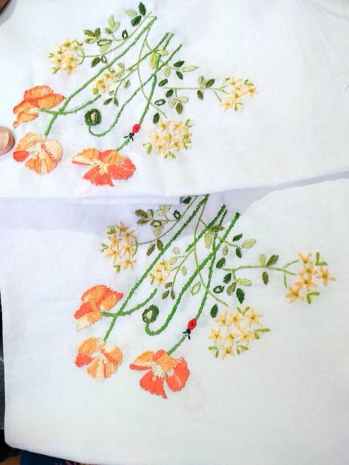 Set of 2 Hand Embroidered Floral Pillow Case/Cushion Cover
