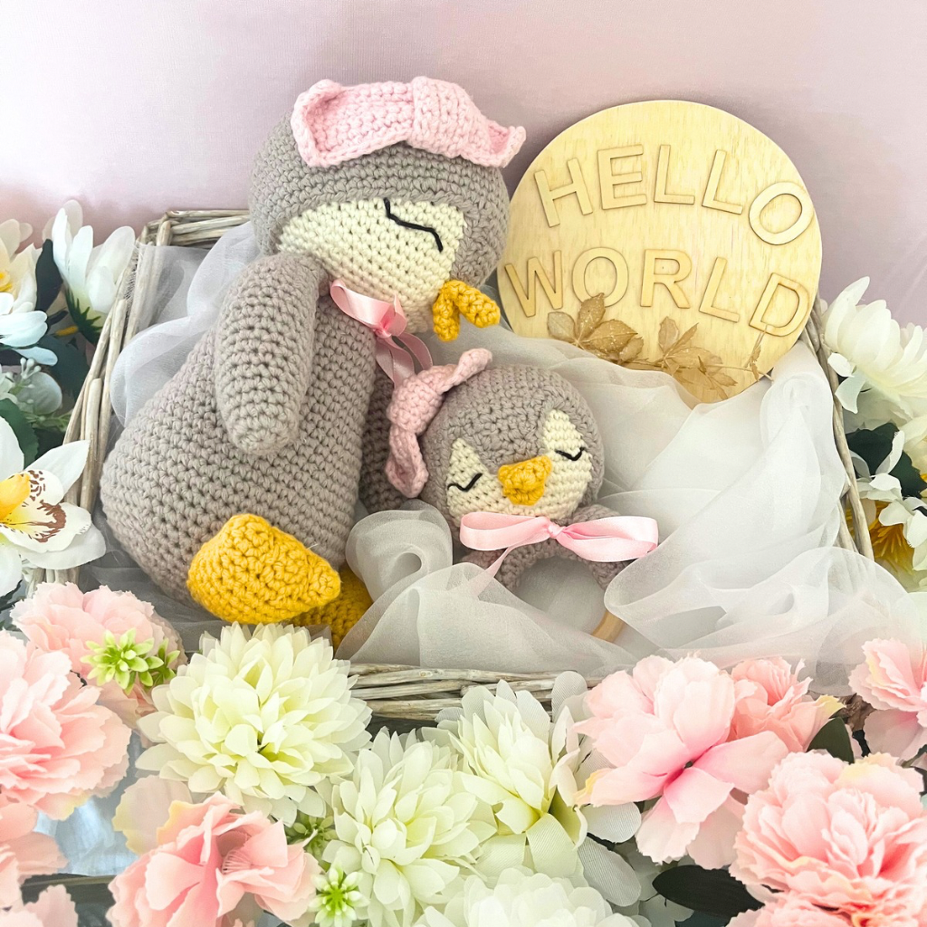 Handmade Crochet Penguin Baby Gift Set | Crochet Penguin Soft Toy Penguin Teether