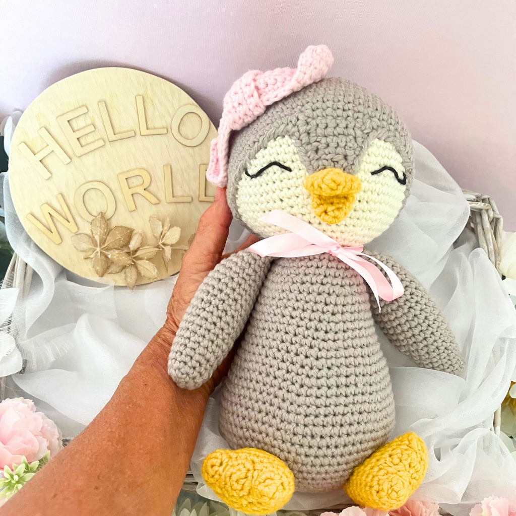 Handmade Crochet Penguin Baby Gift Set | Crochet Penguin Soft Toy Penguin Teether