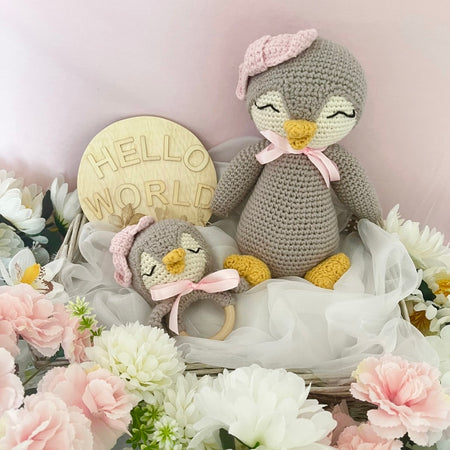 Handmade Crochet Penguin Baby Gift Set | Crochet Penguin Soft Toy Penguin Teether