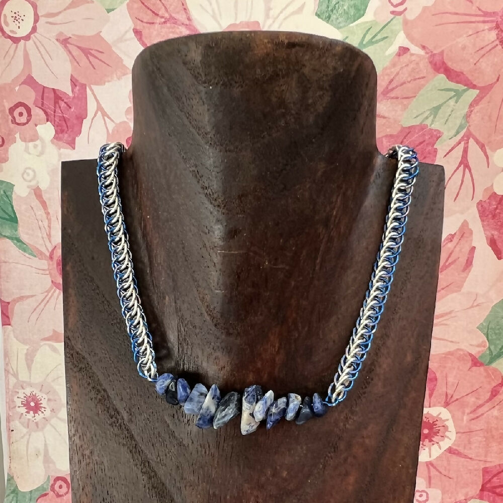 Silver plated half persian sodalite necklace mannequin