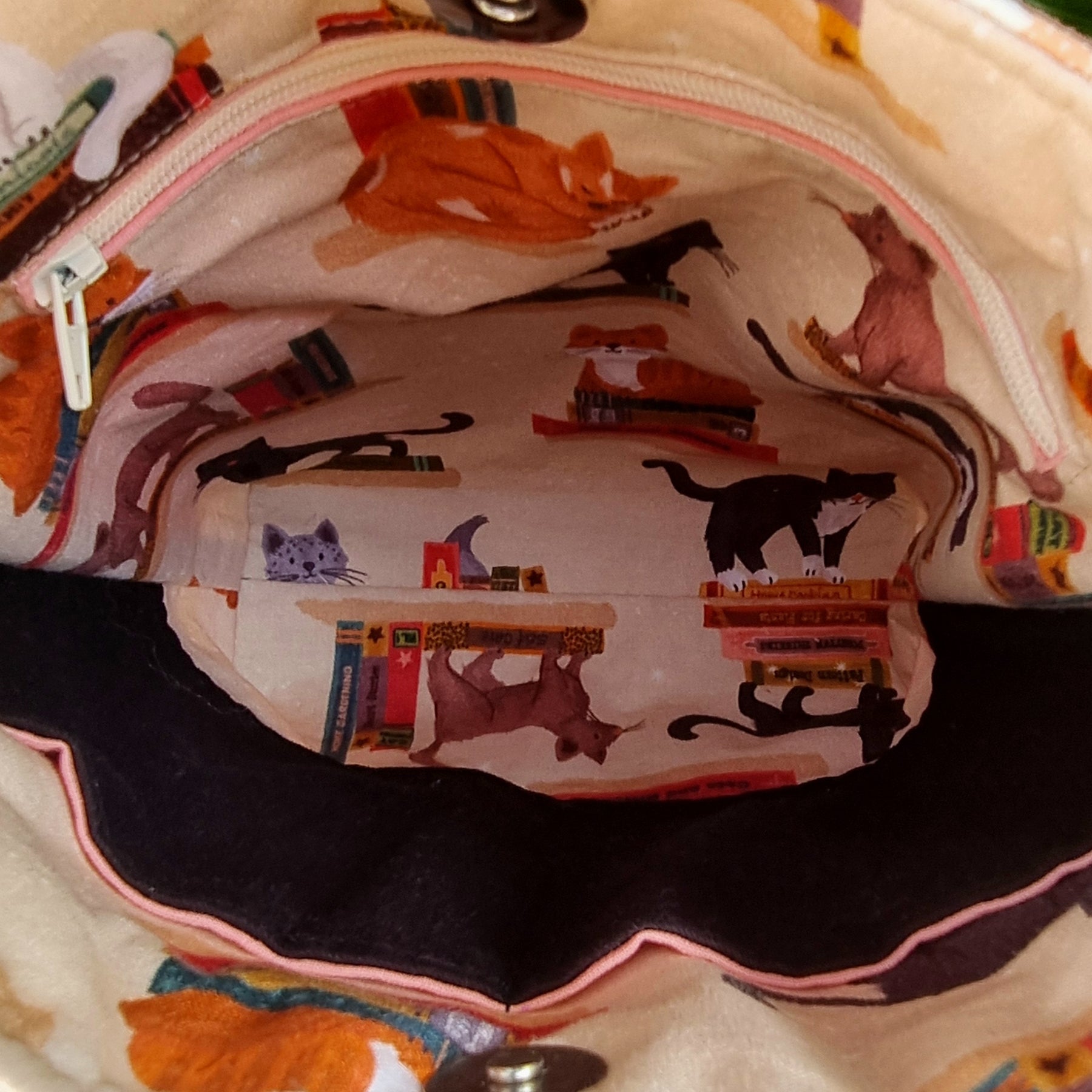 Repurposed Remnant Fabric Crossbody Bag - Cat lovers