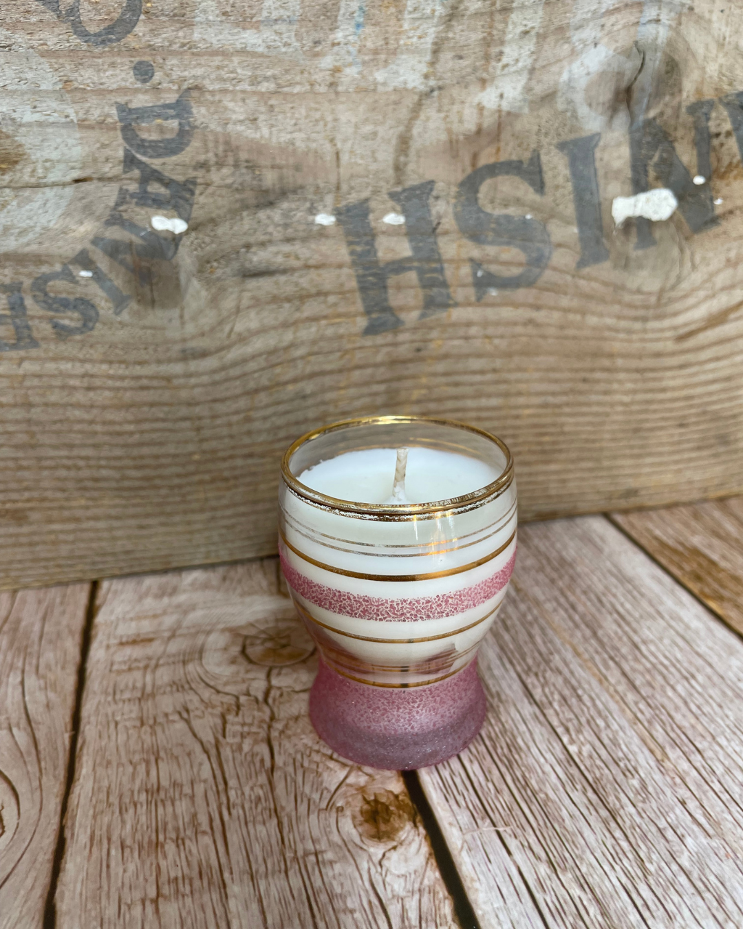 Rosemary + Mint I Natural Soy Candle in a Vintage Pink Sugar-frosted Glass