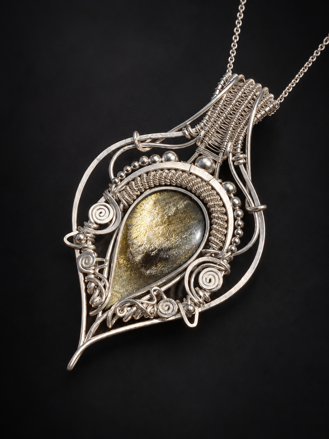 Golden sheen obsidian crystal pendant creation