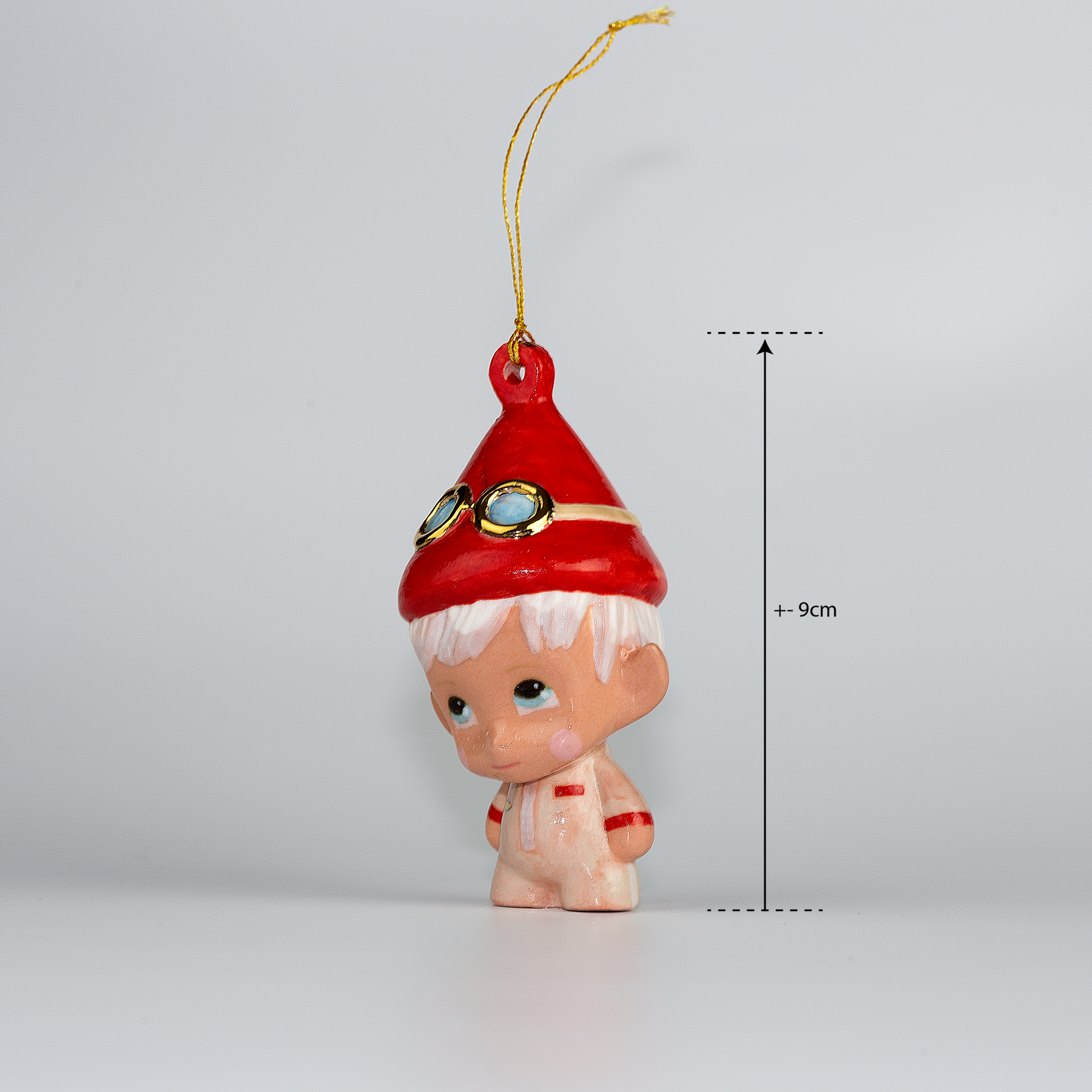 Handmade Porcelain Christmas ornament. One-of-a-kind. Zac, the sleigh mechanic Elf.