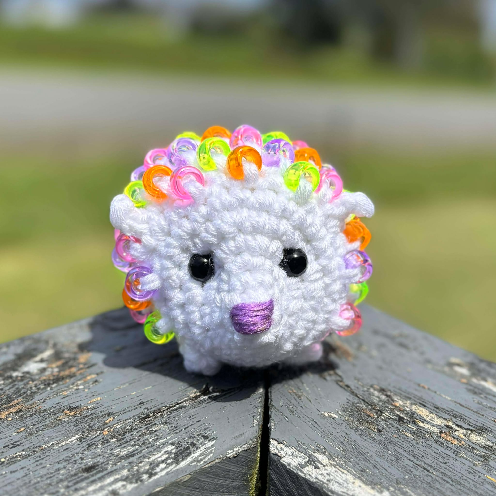 Hedgehog Crochet Beaded Fidget Toy - White and Bright Colours
