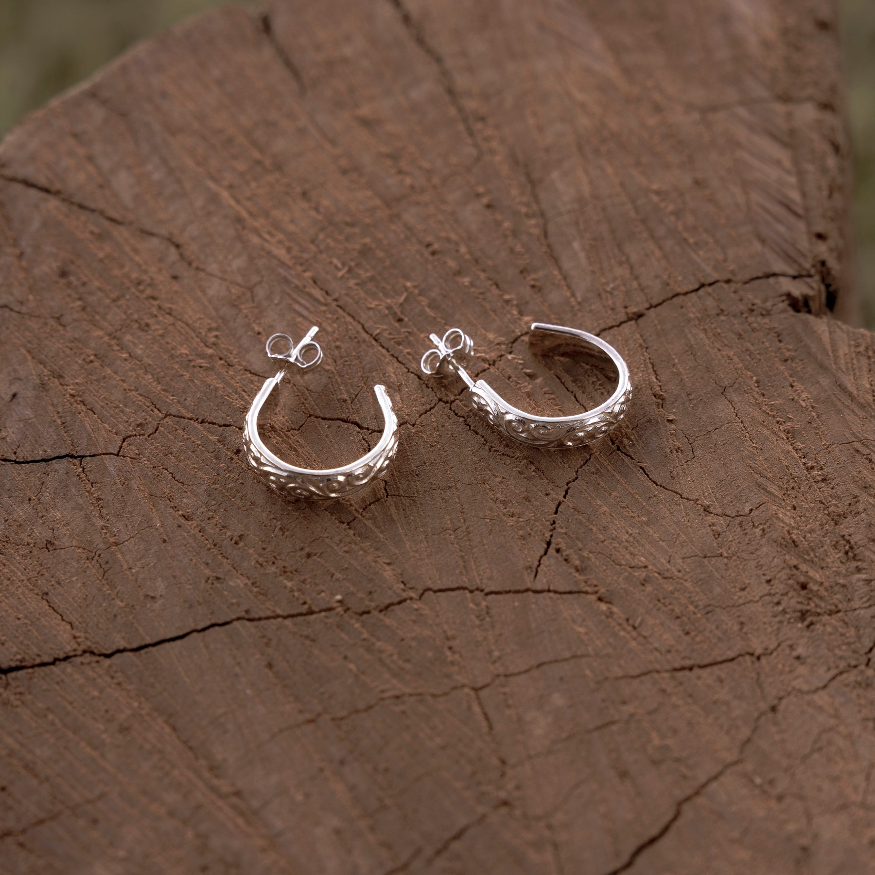 Sterling Silver Embossed Hoop Earrings