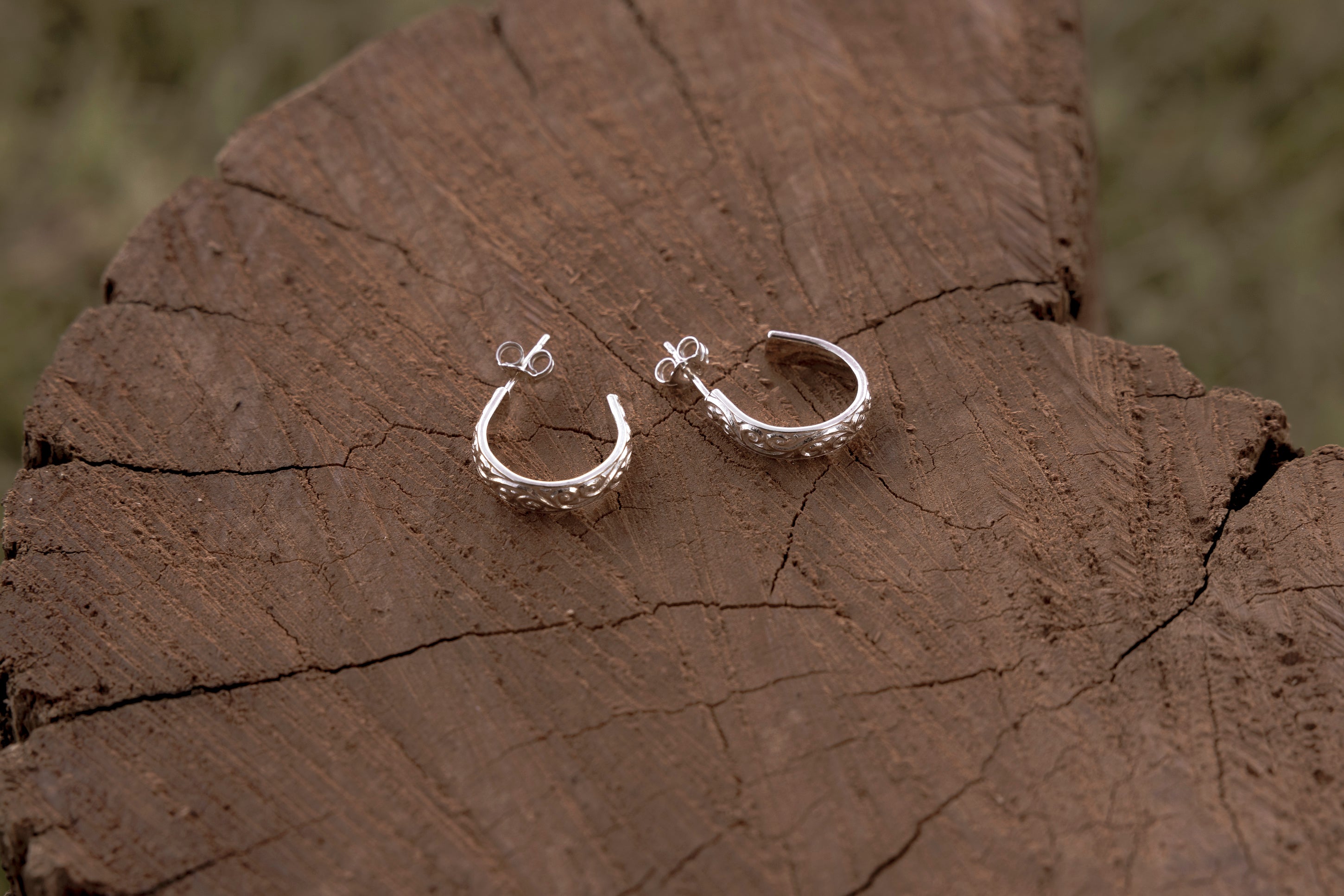 Sterling Silver Embossed Hoop Earrings