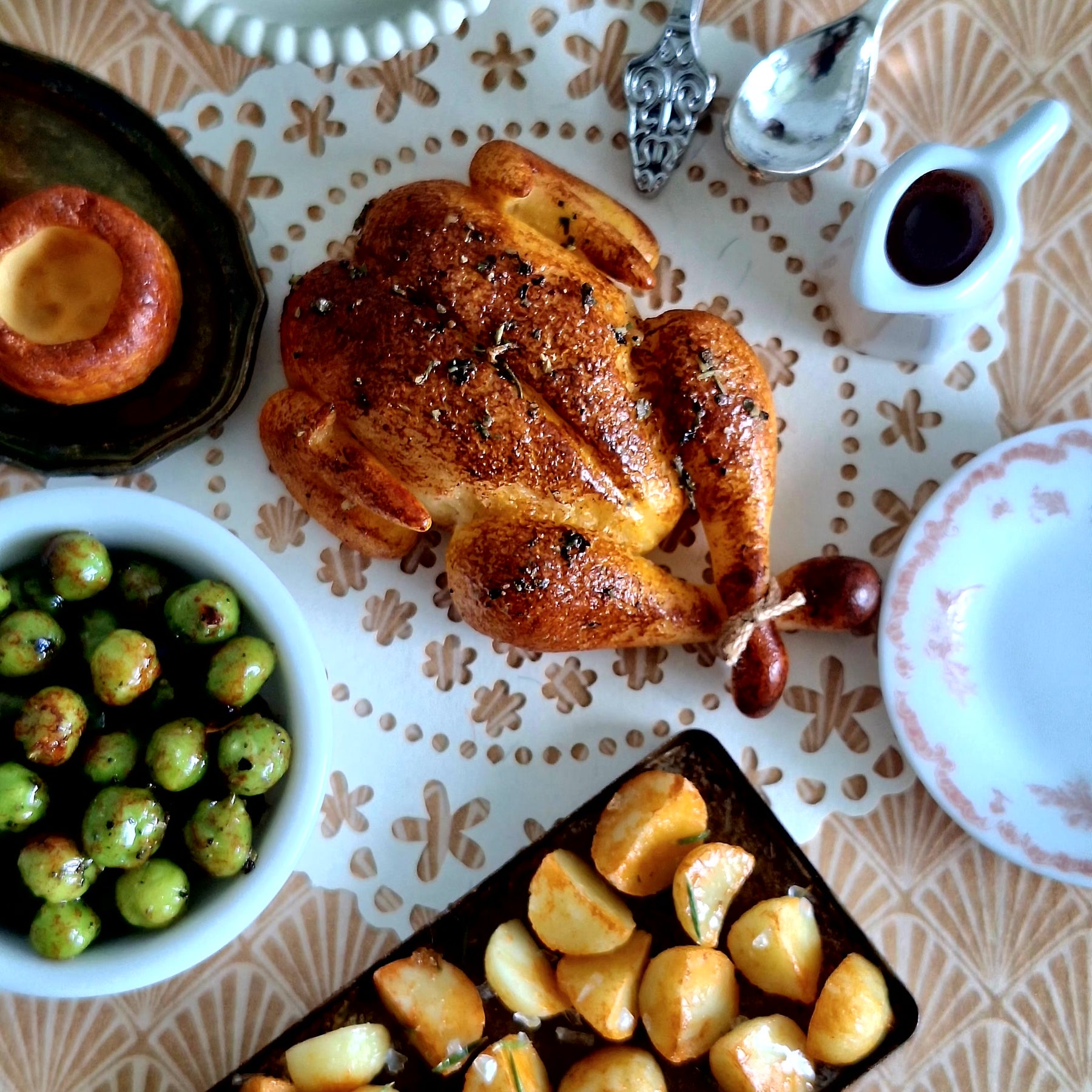 Roast Turkey (with ornate serving tongs)