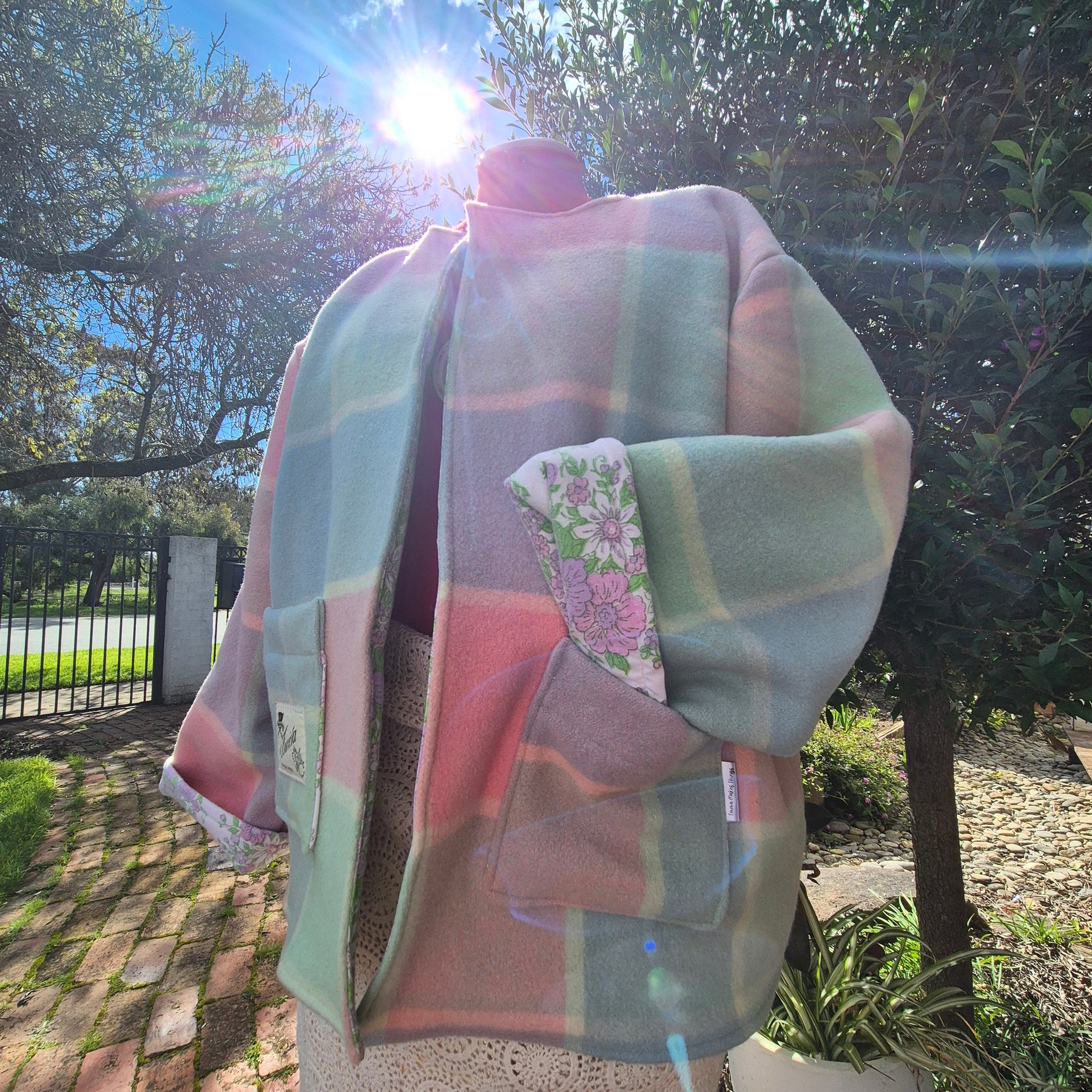 Upcycled woollen blanket jacket Pink size 14