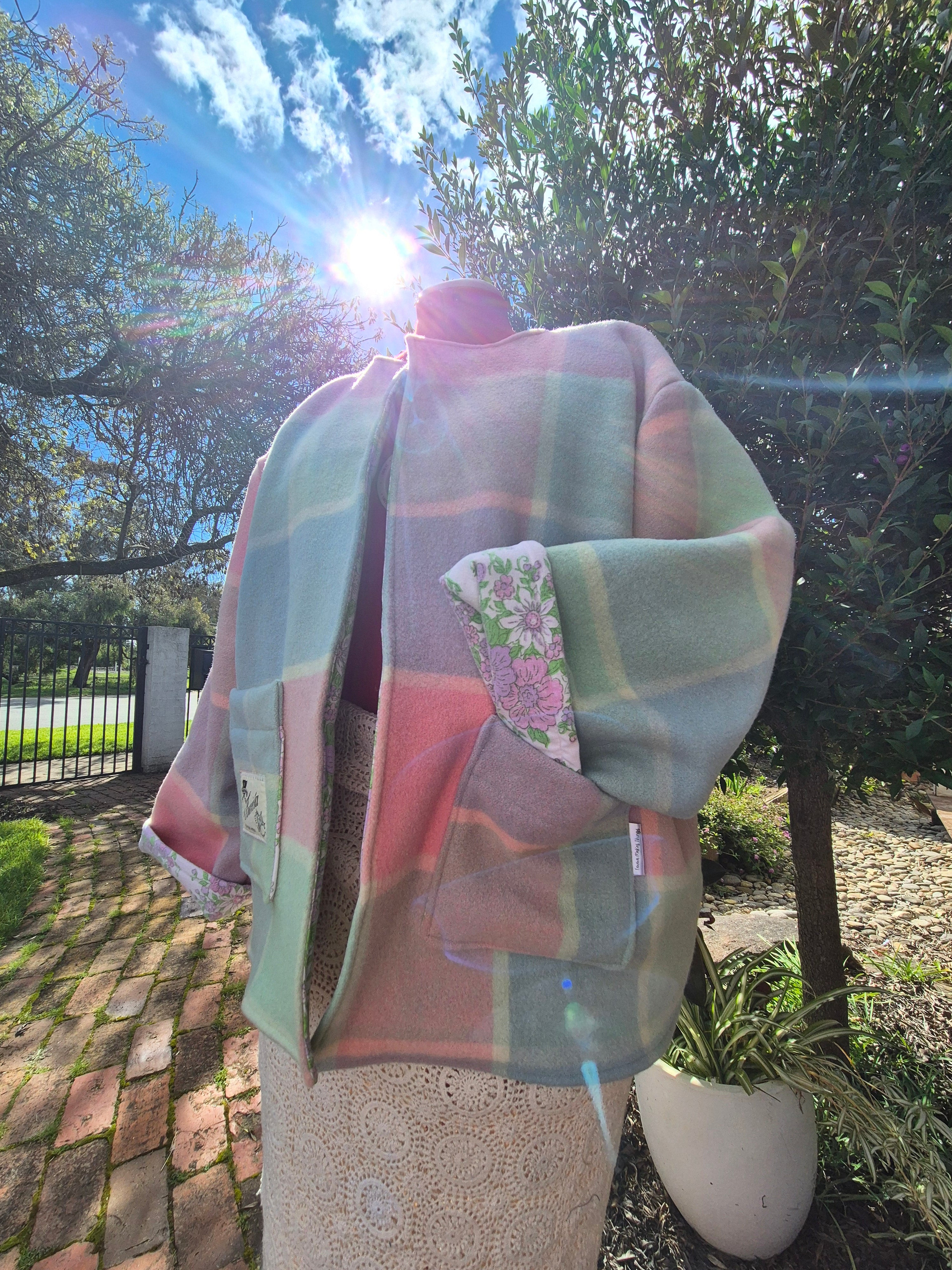 Upcycled woollen blanket jacket Pink size 14