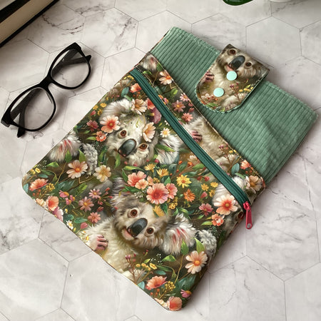 Australian Koalas book sleeve with 2 pockets. iPad, tablet pouch