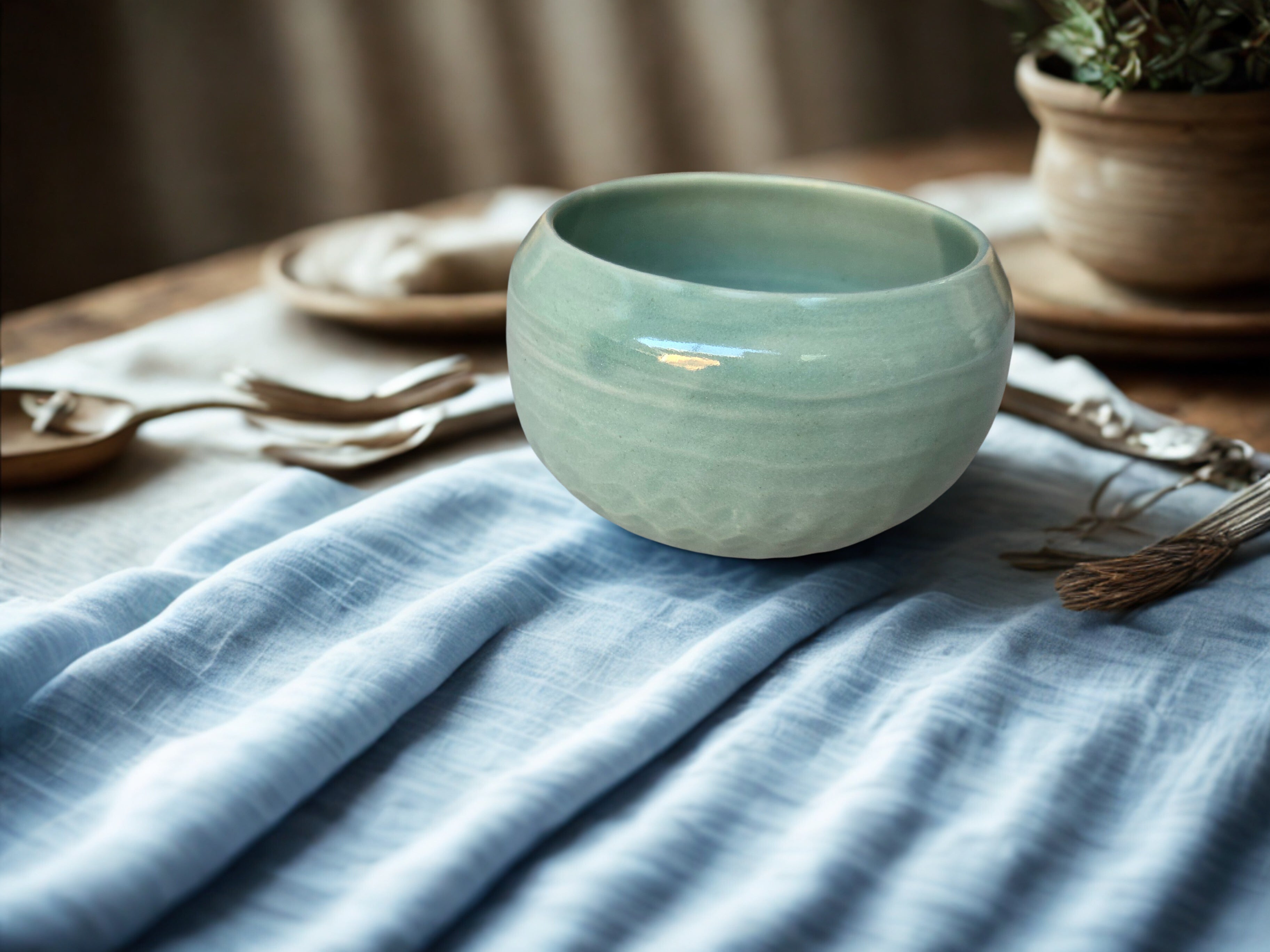 8 x 6.5cm  moon bowl in wheel thrown stoneware clay. Fully glazed