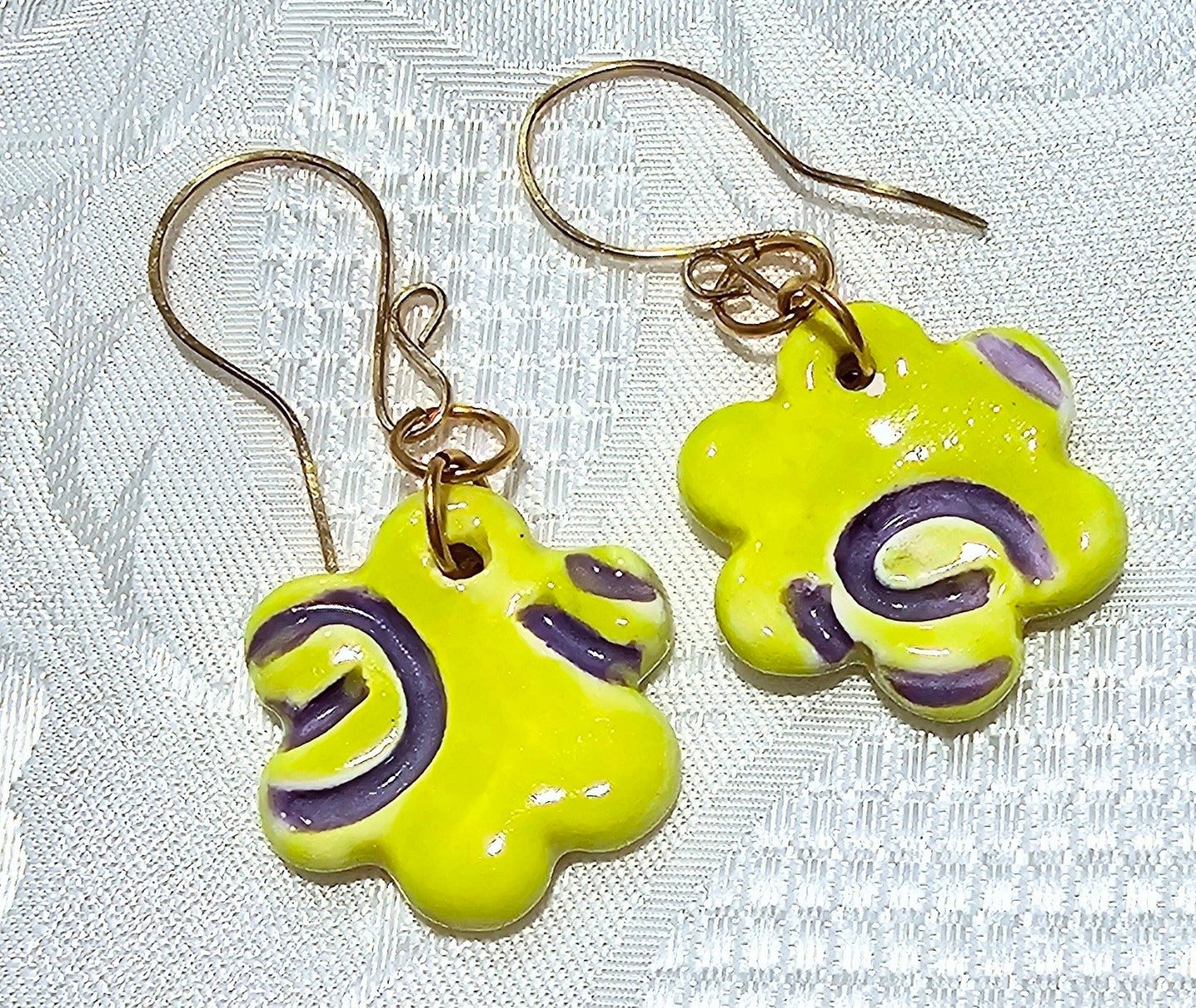 Yellow and Purple Ceramic Artisan Made Earrings FREE POST