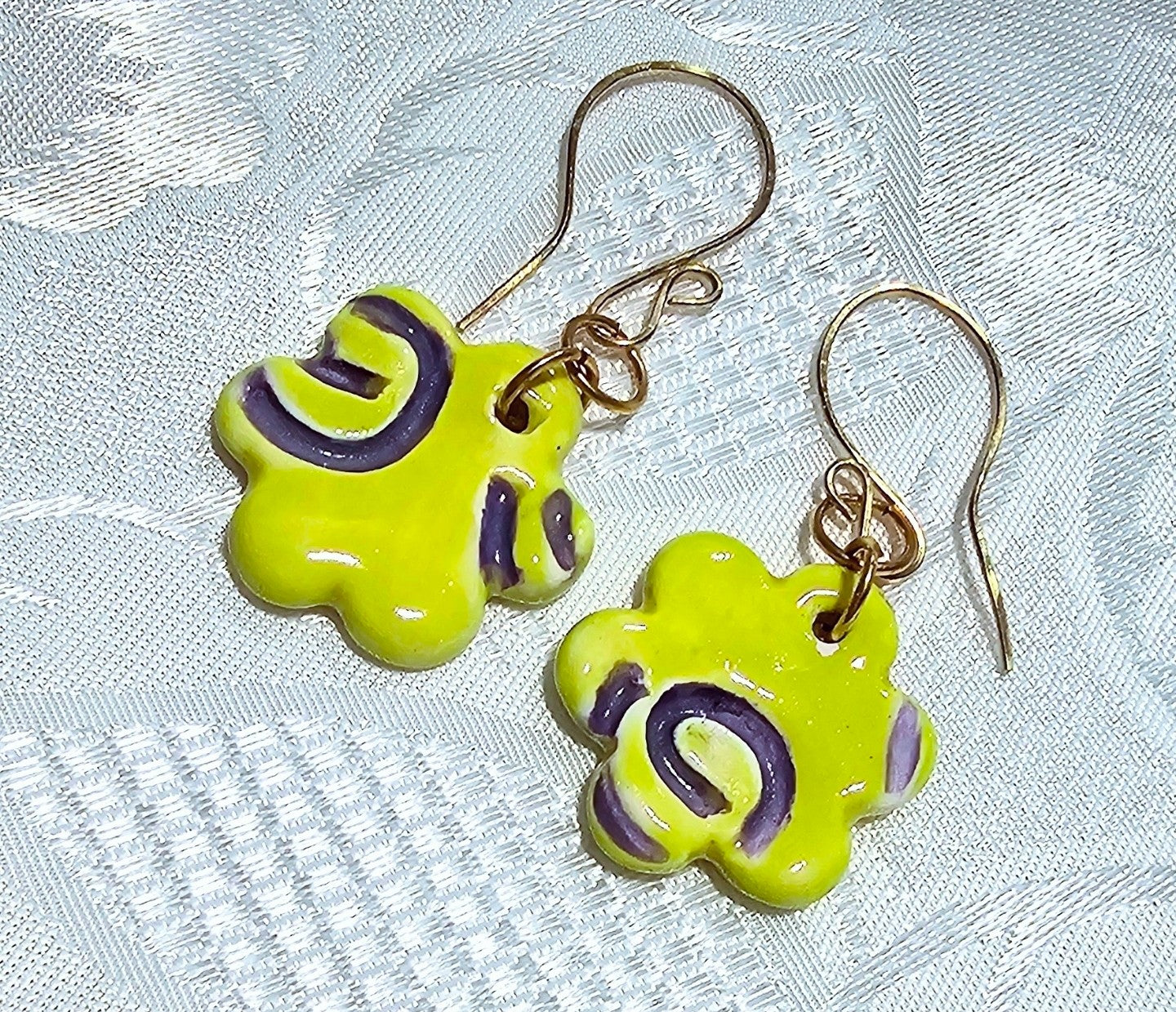 Yellow and Purple Ceramic Artisan Made Earrings FREE POST