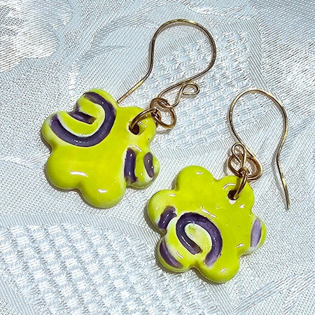 Yellow and Purple Ceramic Artisan Made Earrings FREE POST