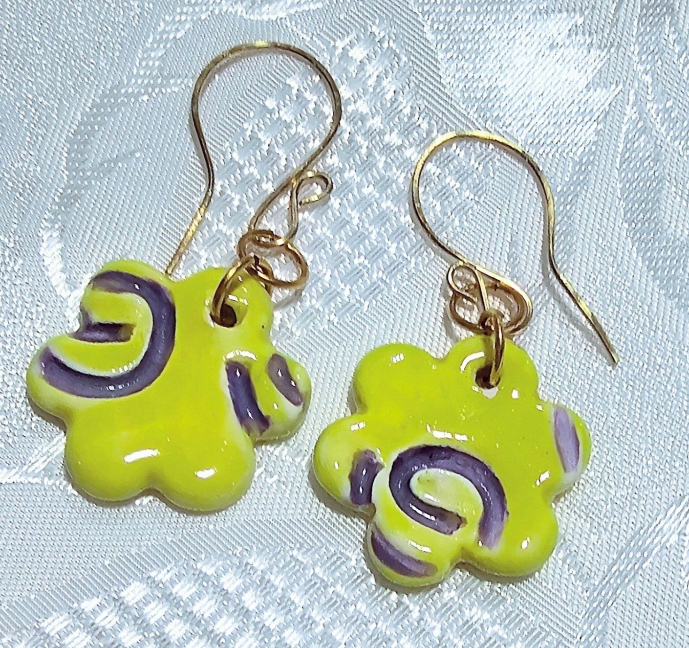 Yellow and Purple Ceramic Artisan Made Earrings FREE POST