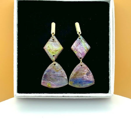 Iridescent Geometric Drop Earrings – Unique Handmade Jewelry