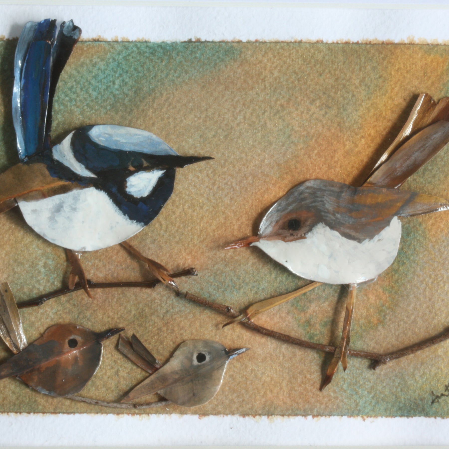 Fairy Blue Wren Family Original Artwork