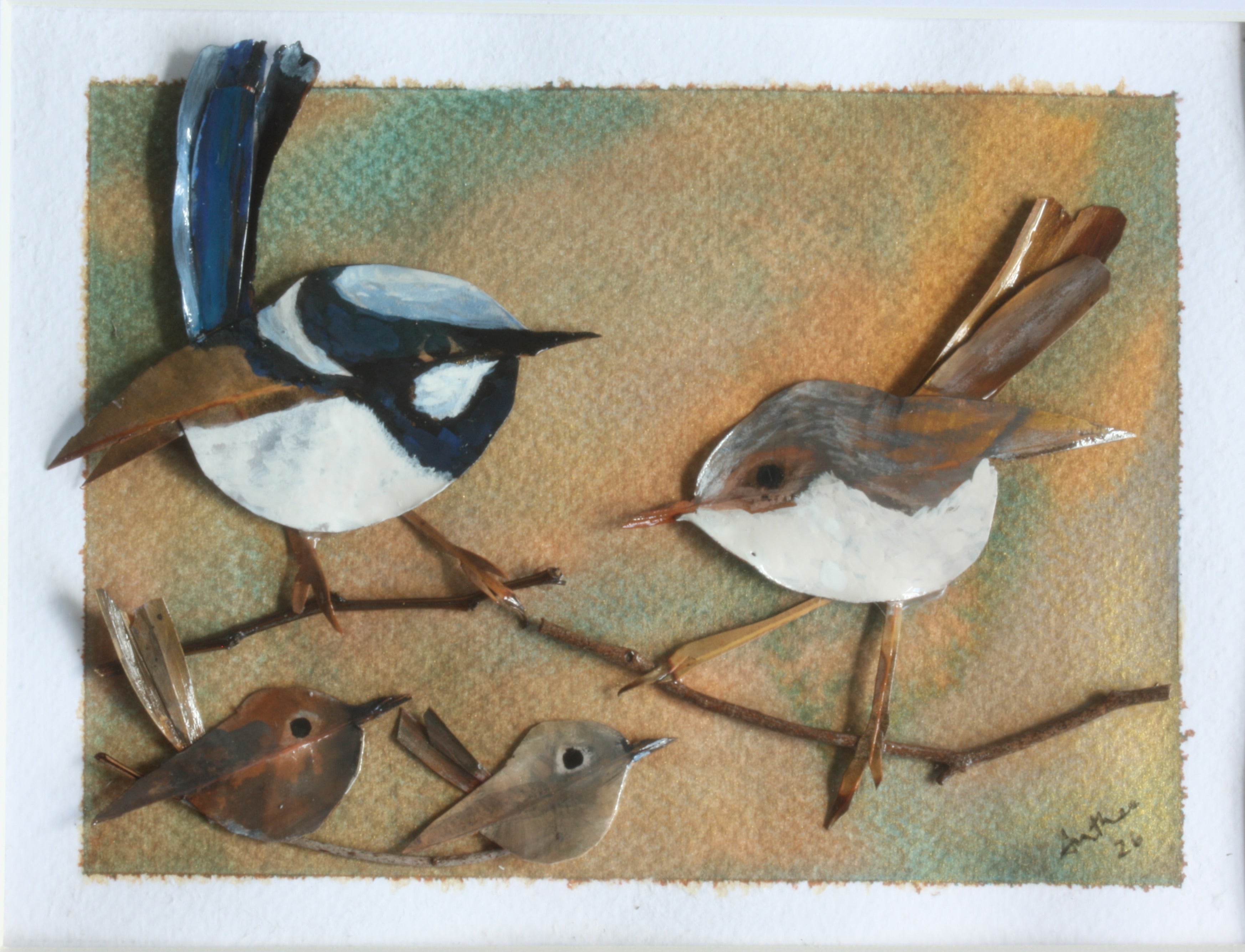 Fairy Blue Wren Family Original Artwork