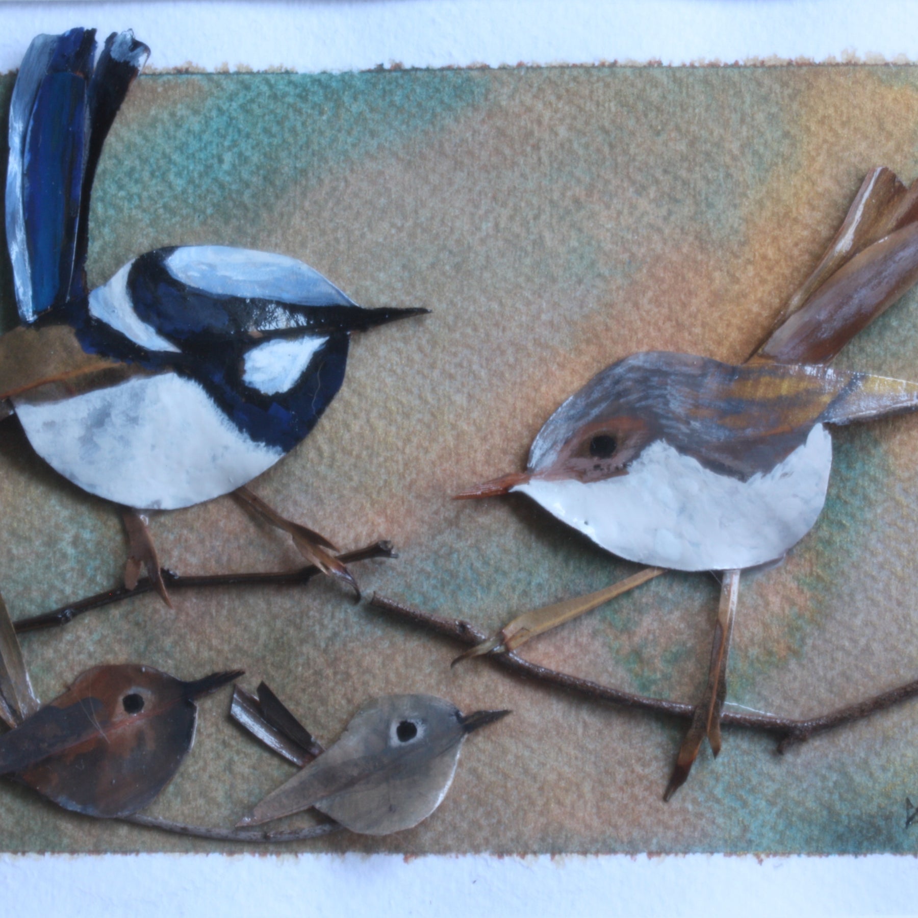 Fairy Blue Wren Family Original Artwork