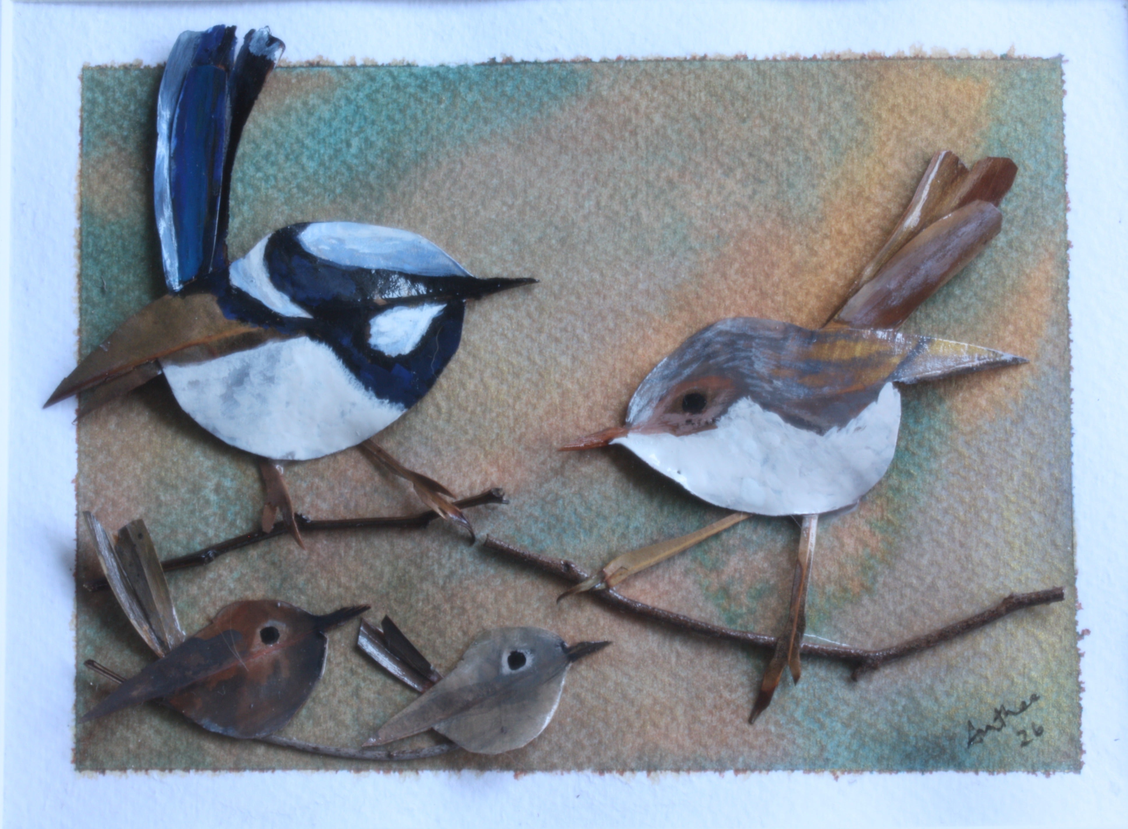 Fairy Blue Wren Family Original Artwork