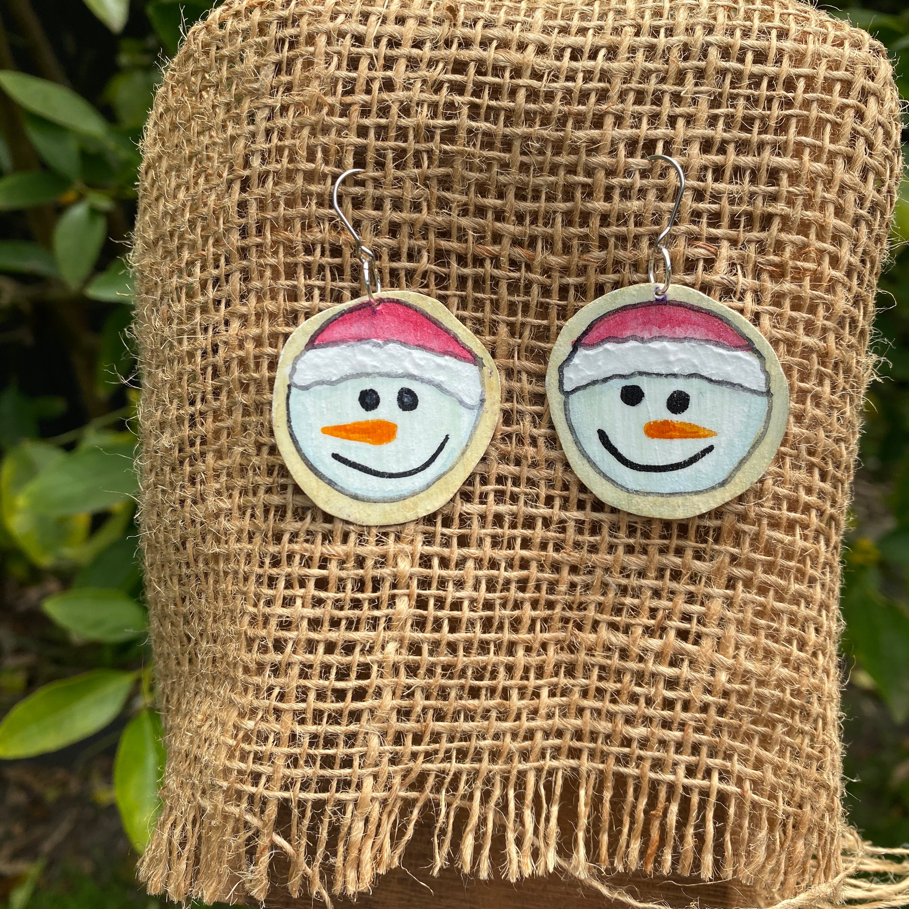 Snowman Earrings – Hand-painted Brass Jewellery